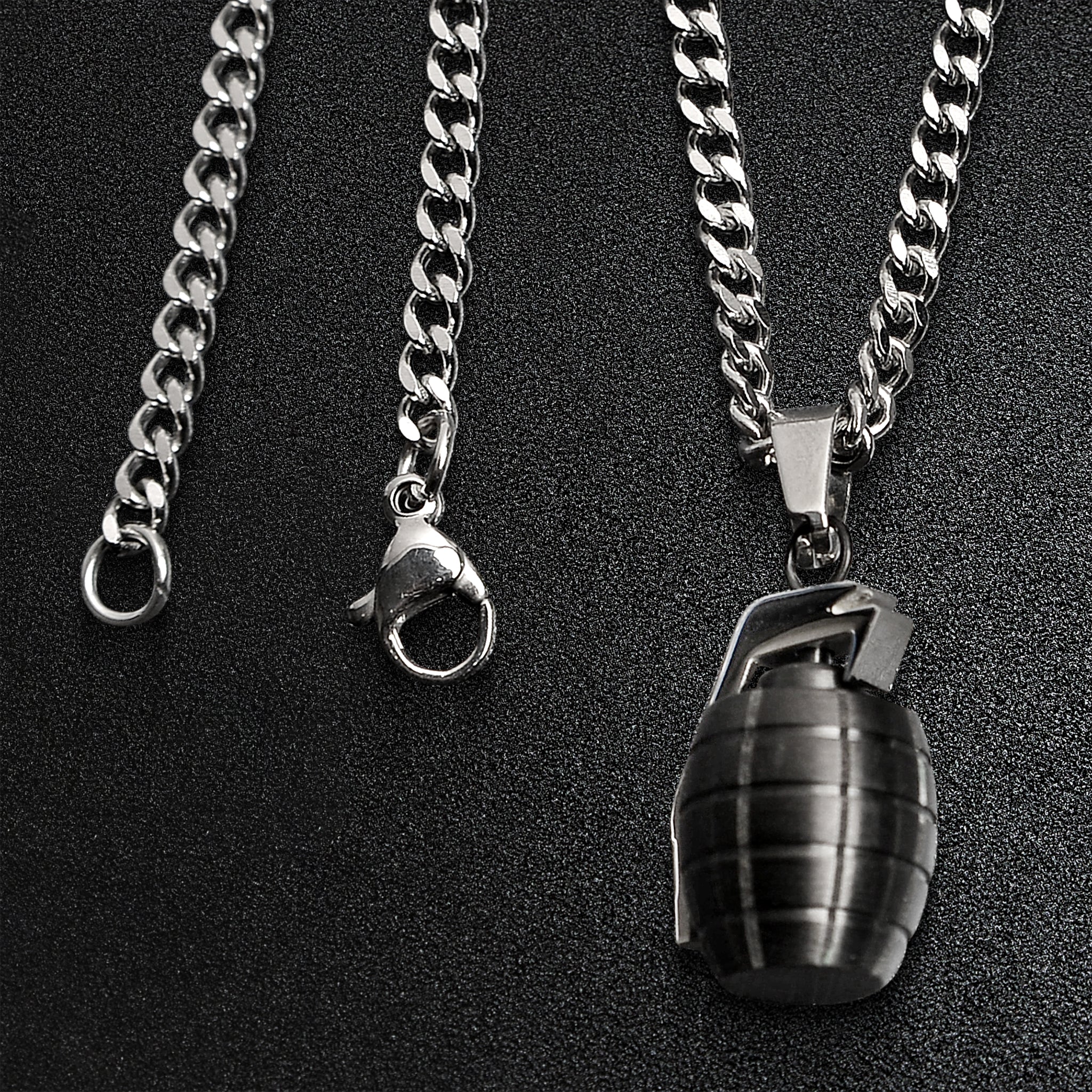Stainless Steel Black Grenade Curb Chain Necklace