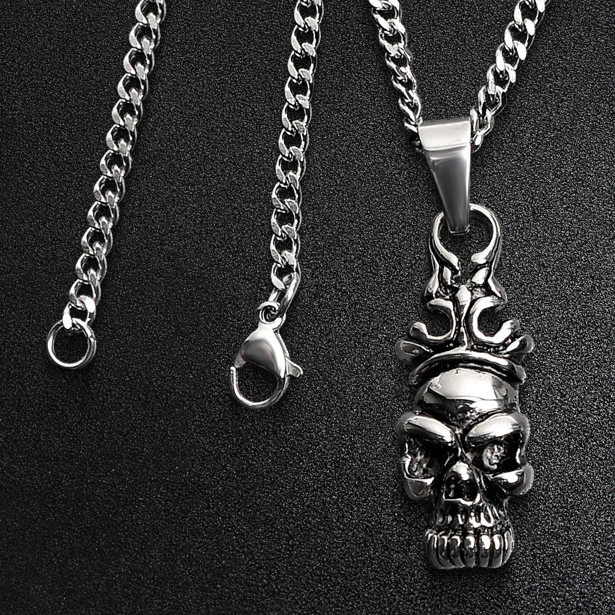 Stainless Steel Skull with Filigree Crown Curb Chain Necklace