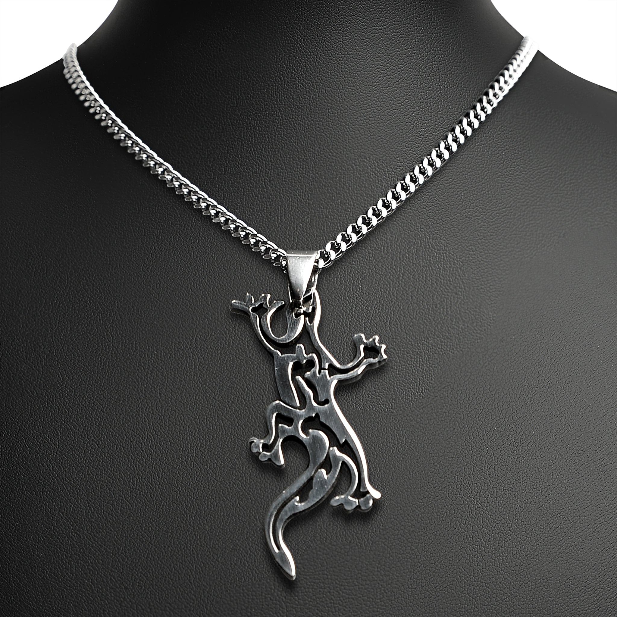 Stainless Steel Tribal Lizard Curb Chain Necklace