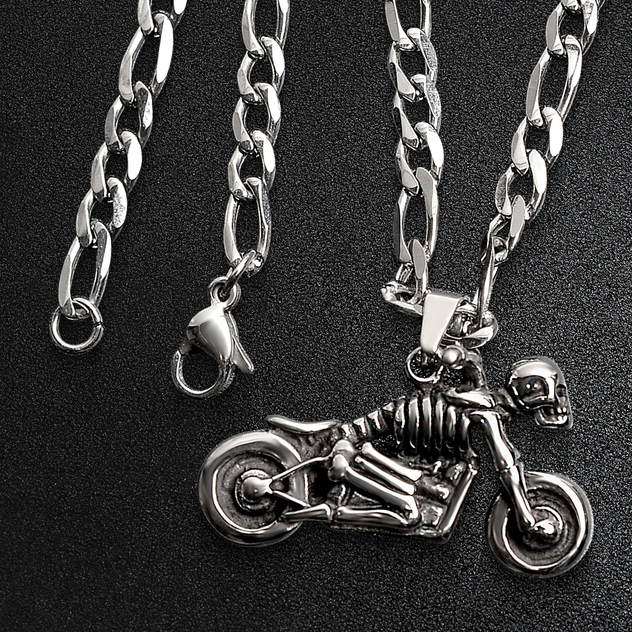 Stainless Steel Skeleton Motorcycle Figaro Chain Necklace