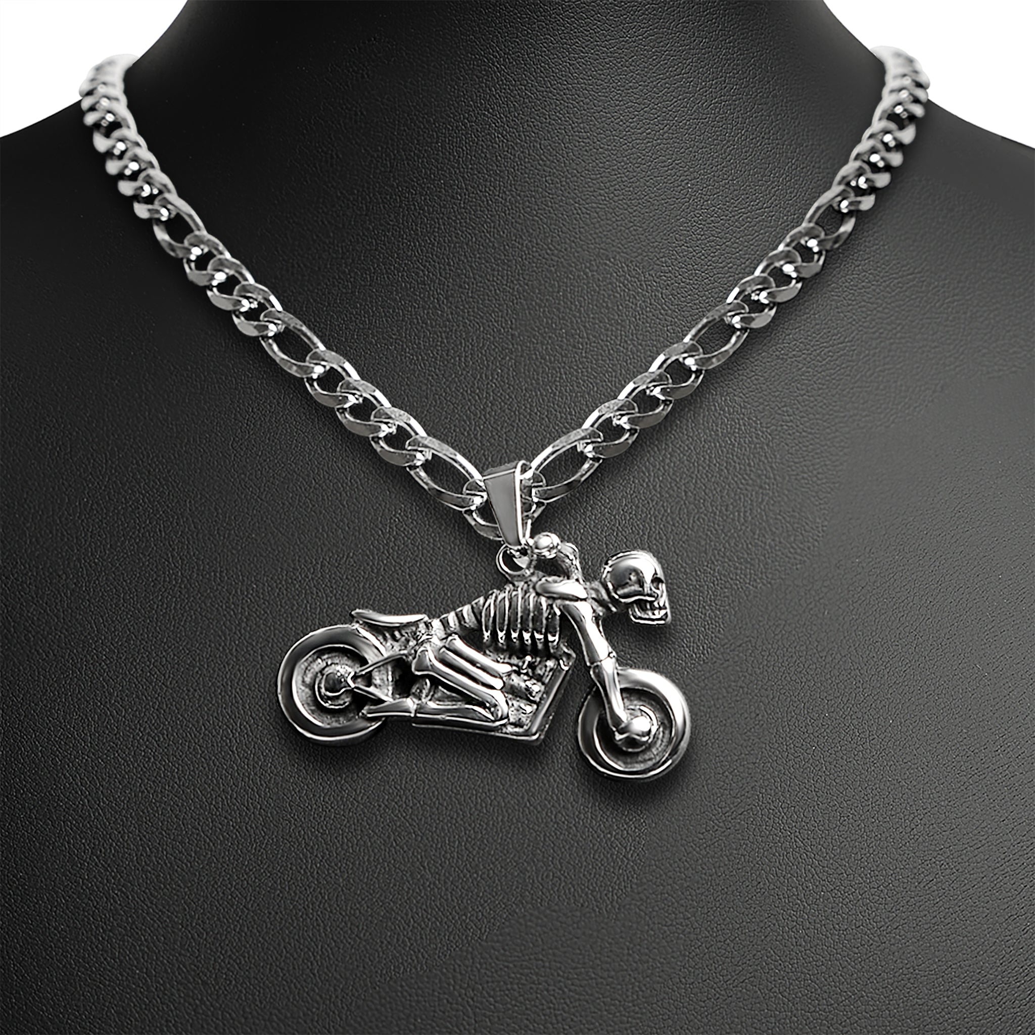 Stainless Steel Skeleton Motorcycle Figaro Chain Necklace