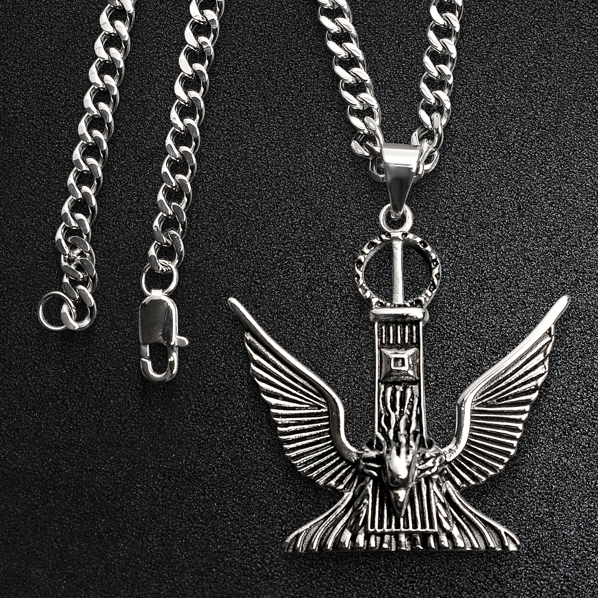 Stainless Steel Large Eagle Curb Chain Necklace