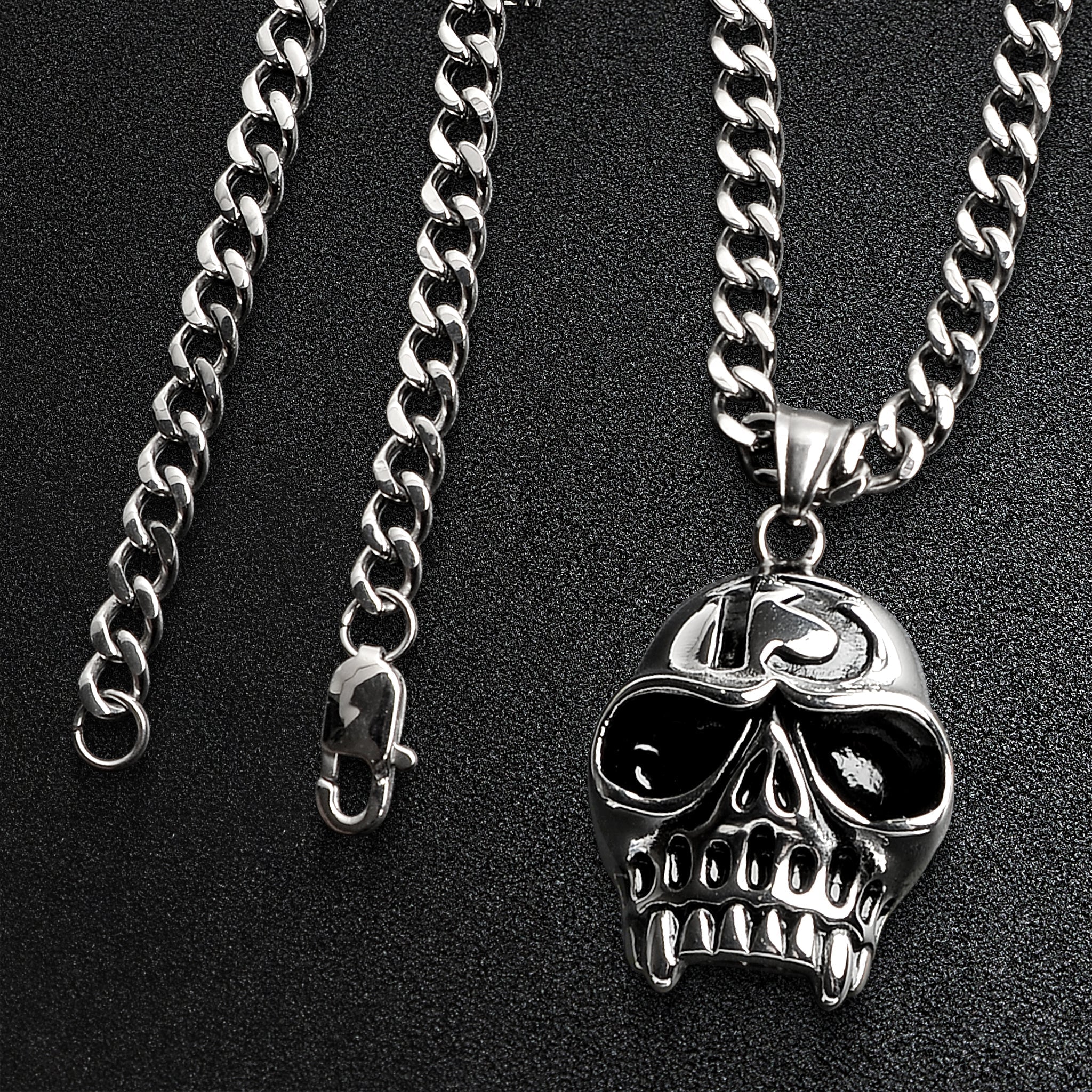 Stainless Steel "13" Fanged Skull Curb Chain Necklace