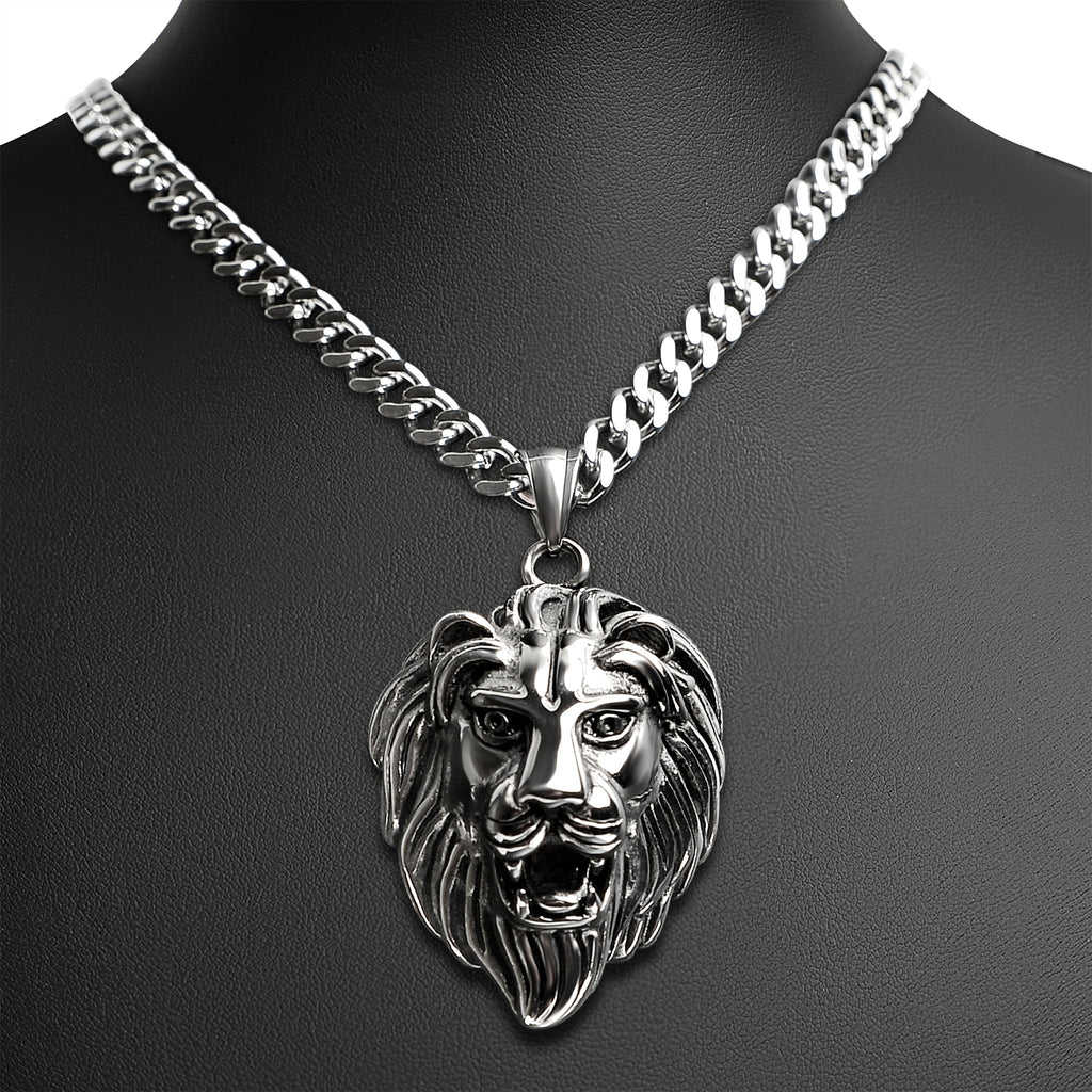 Stainless Steel Roaring Lion Curb Chain Necklace
