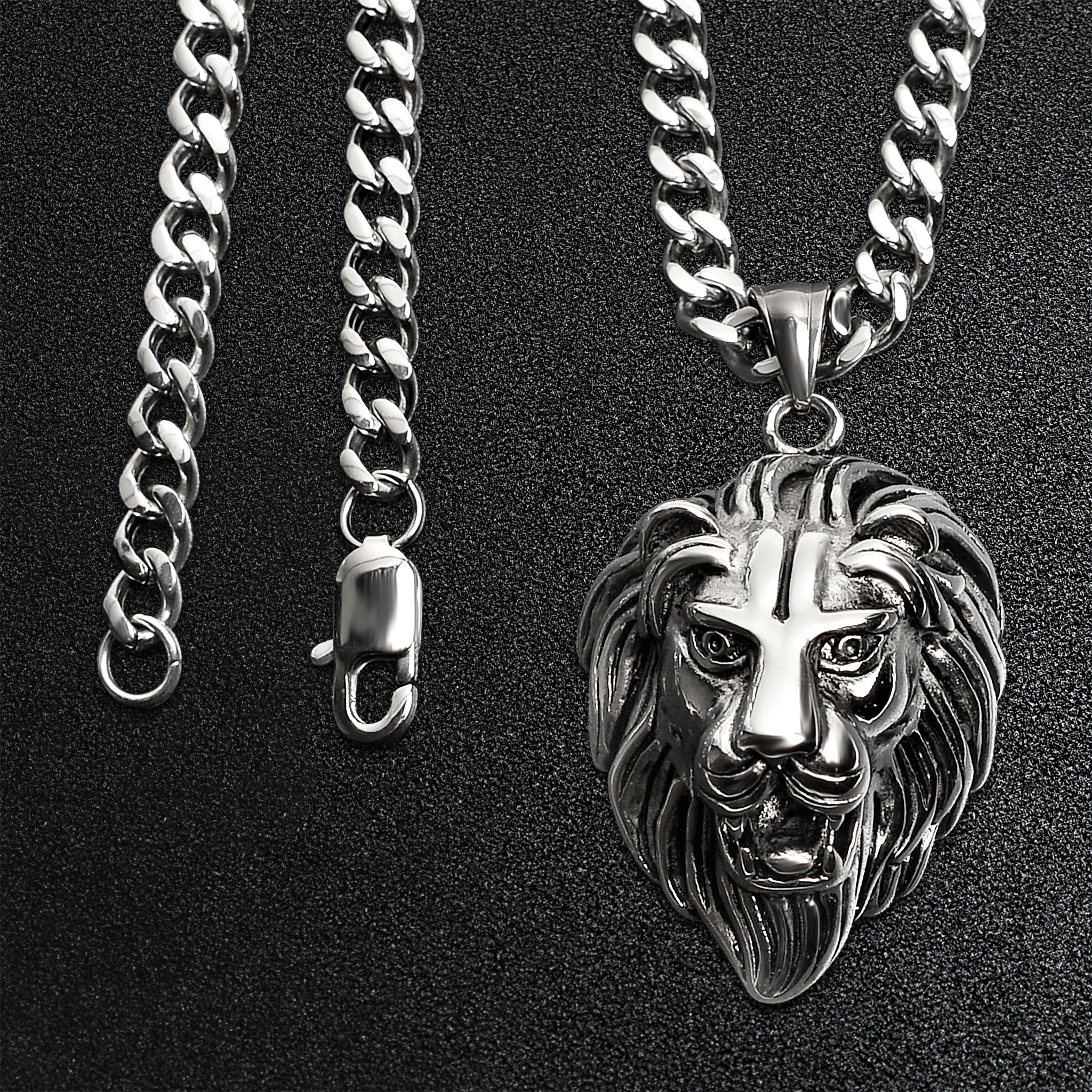 Stainless Steel Roaring Lion Curb Chain Necklace