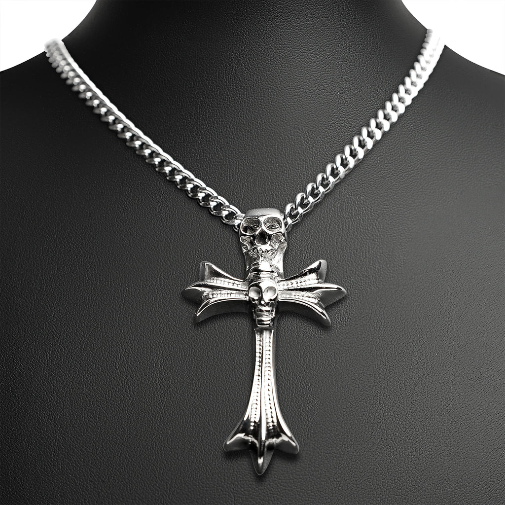 Stainless Steel Skull Cross Curb Chain Necklace