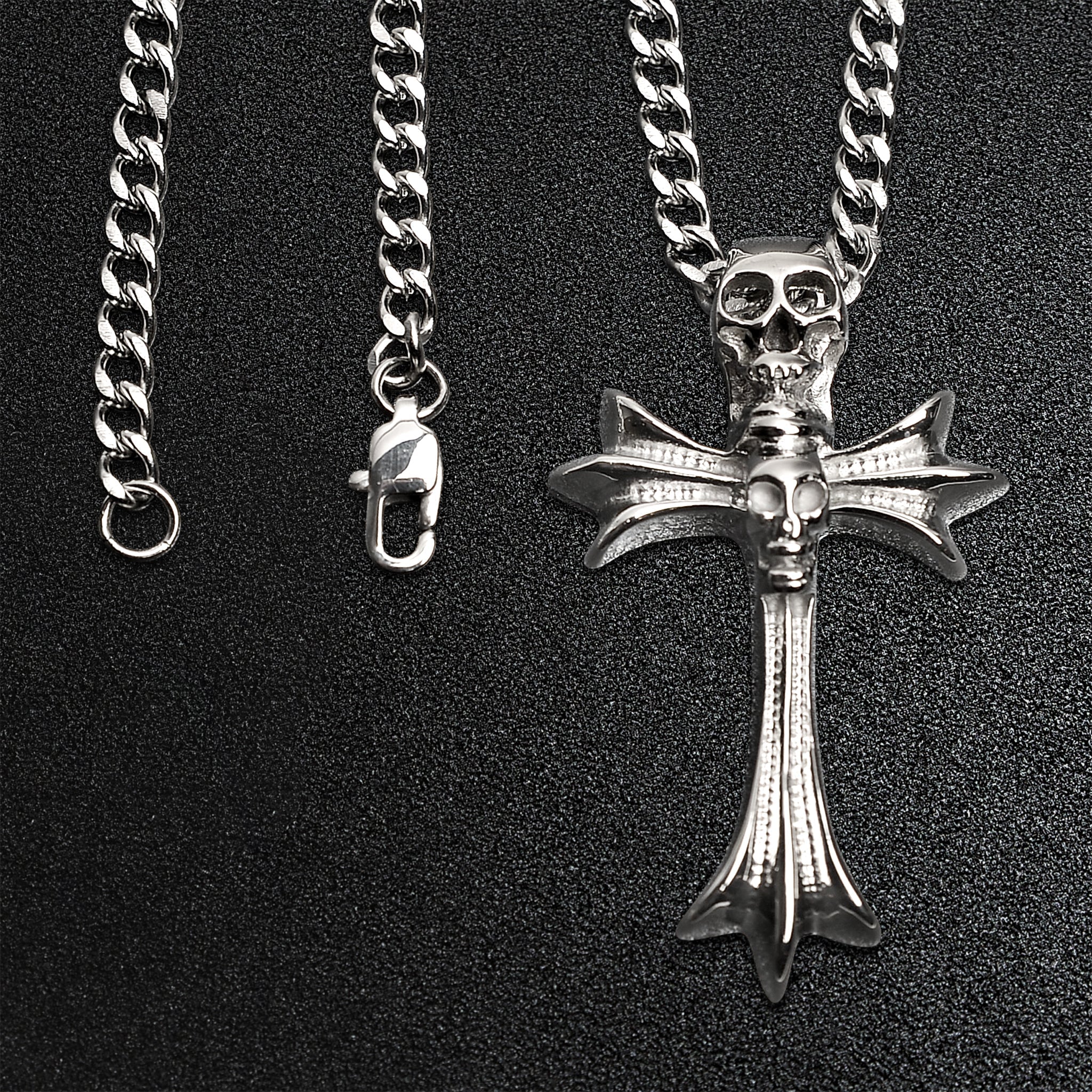 Stainless Steel Skull Cross Curb Chain Necklace