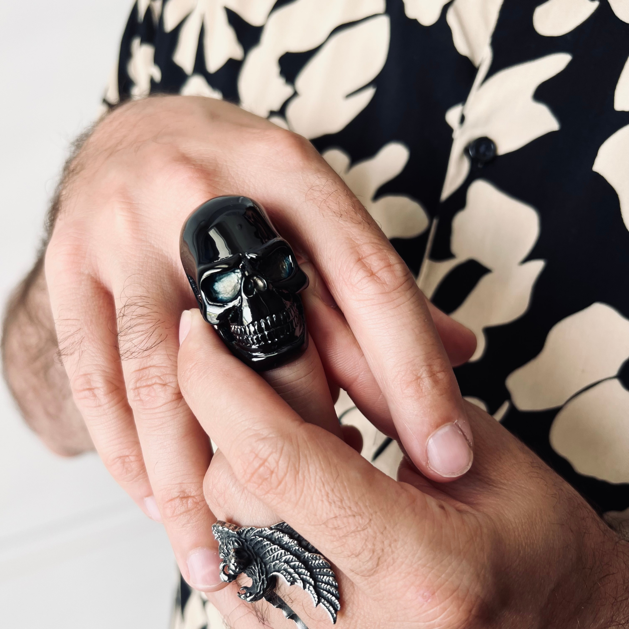 Stainless Steel Large Black Skull Ring