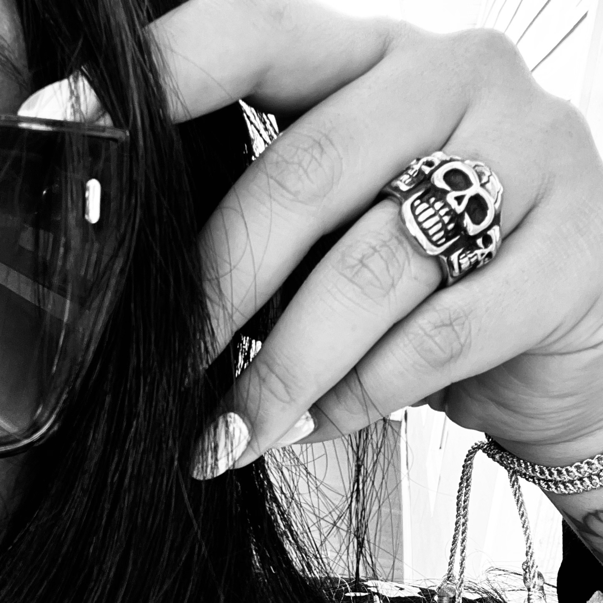 Stainless Steel Cracked Triple Skull Ring