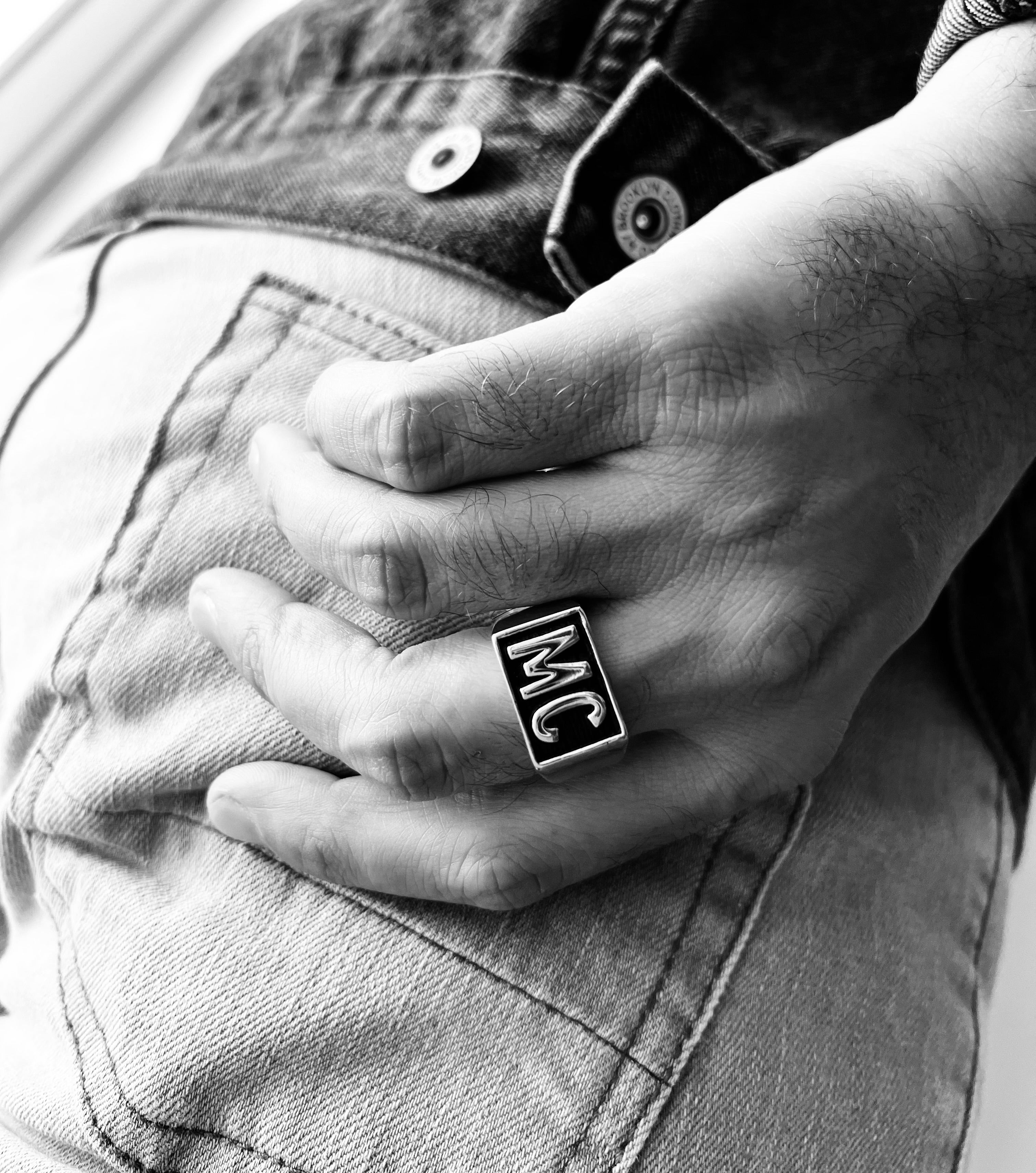 Stainless Steel Motorcycle Club MC Insignia Signet Ring