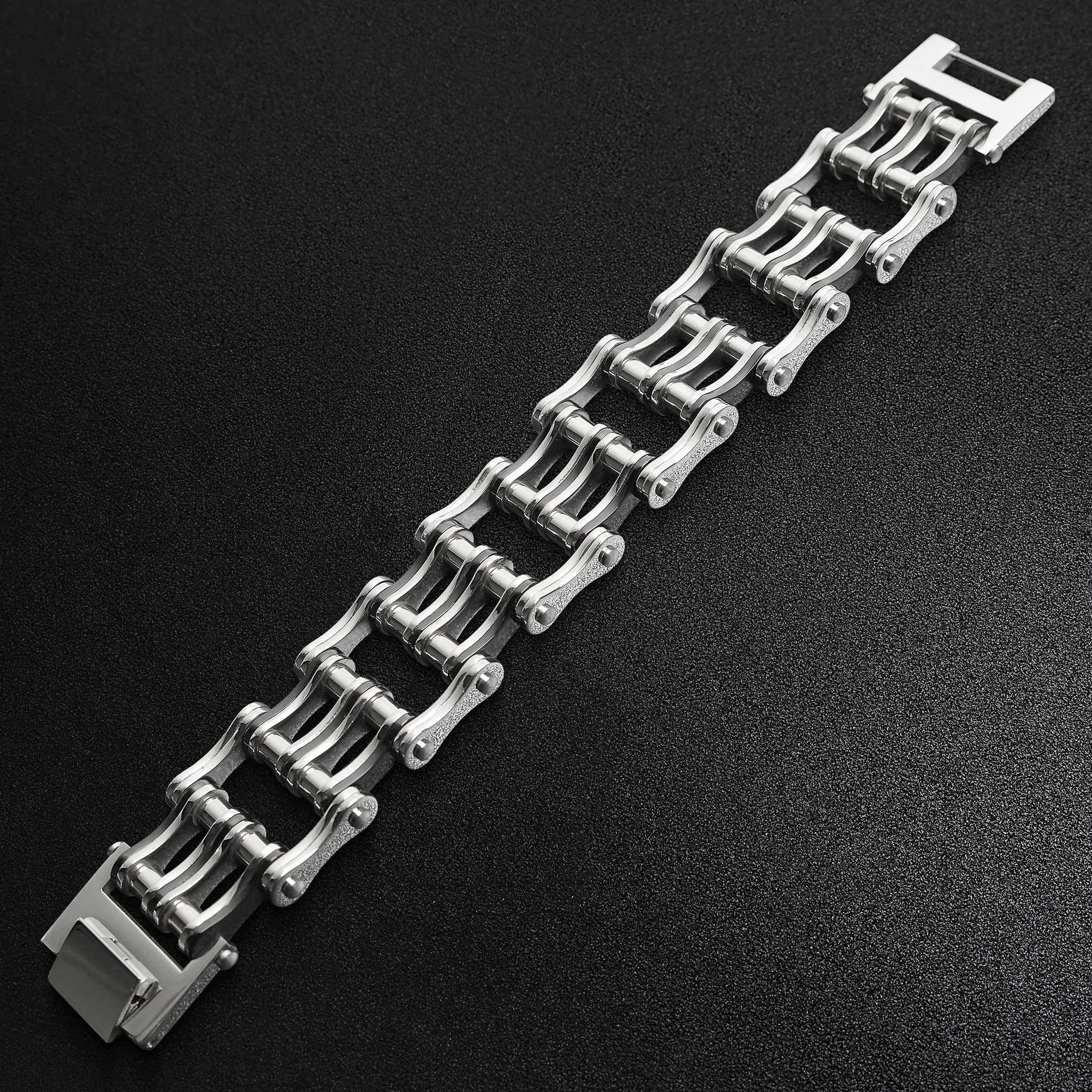 Stainless Steel And Black Double Bike Chain Bracelet