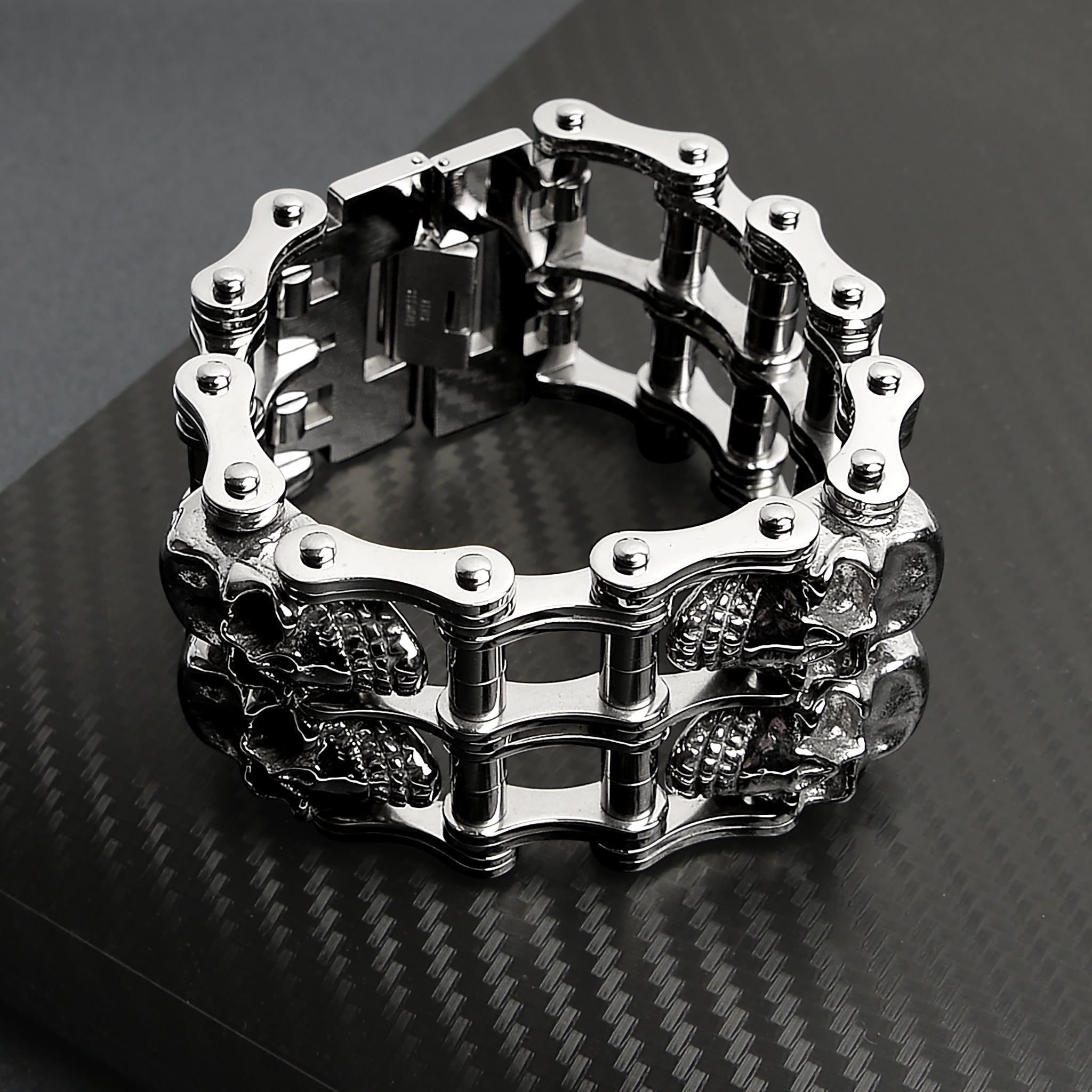 Stainless Steel Double Skull Bike Chain Bracelet