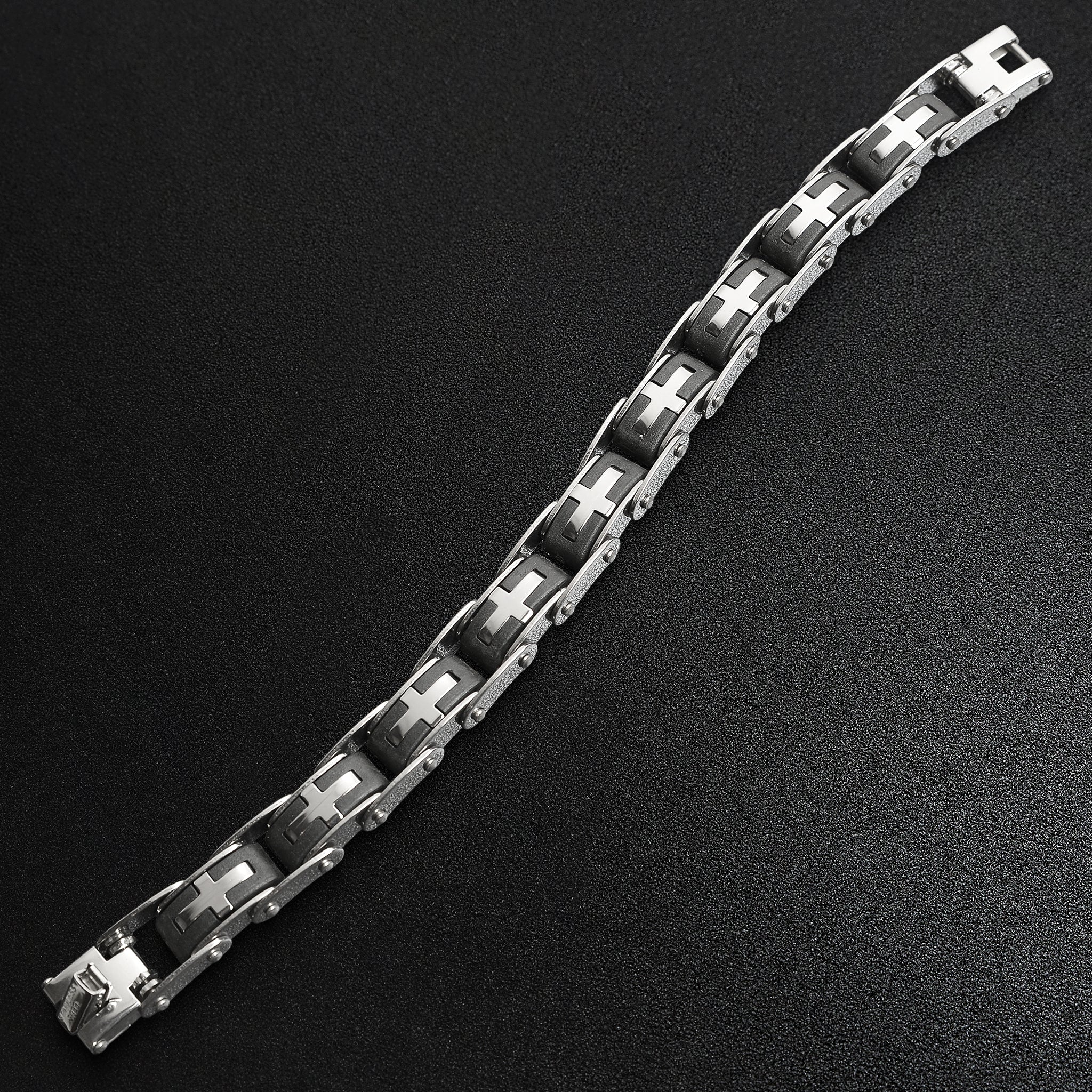 Stainless Steel And Gold Cross Bike Chain Bracelet