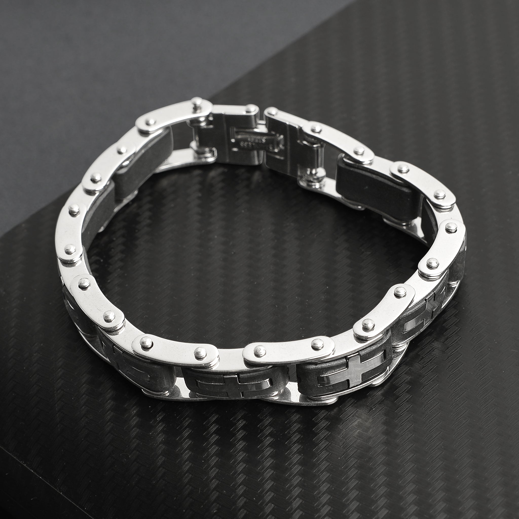 Stainless Steel And Gold Cross Bike Chain Bracelet