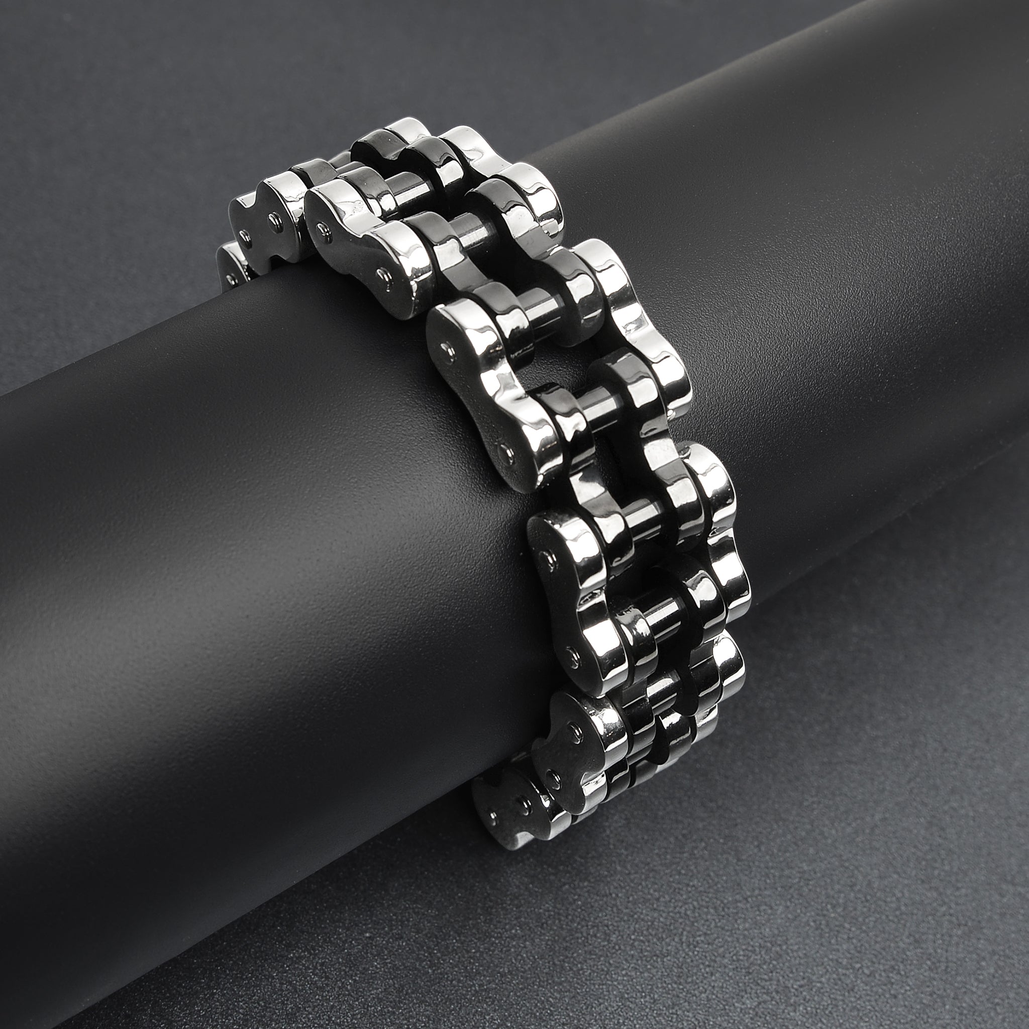 Stainless Steel and Black Large Bike Chain Bracelet
