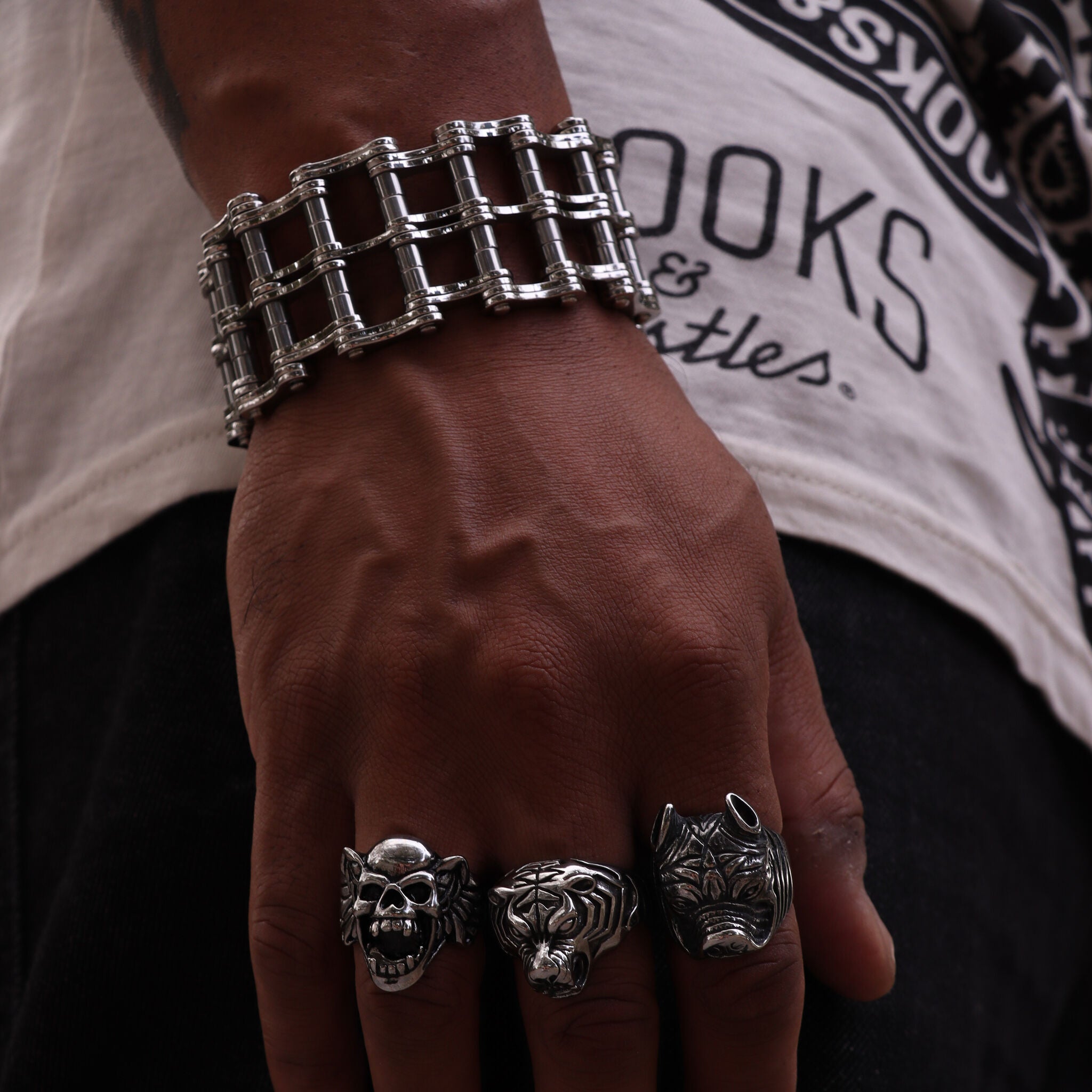 Stainless Steel Heavy Double Bike Chain Bracelet