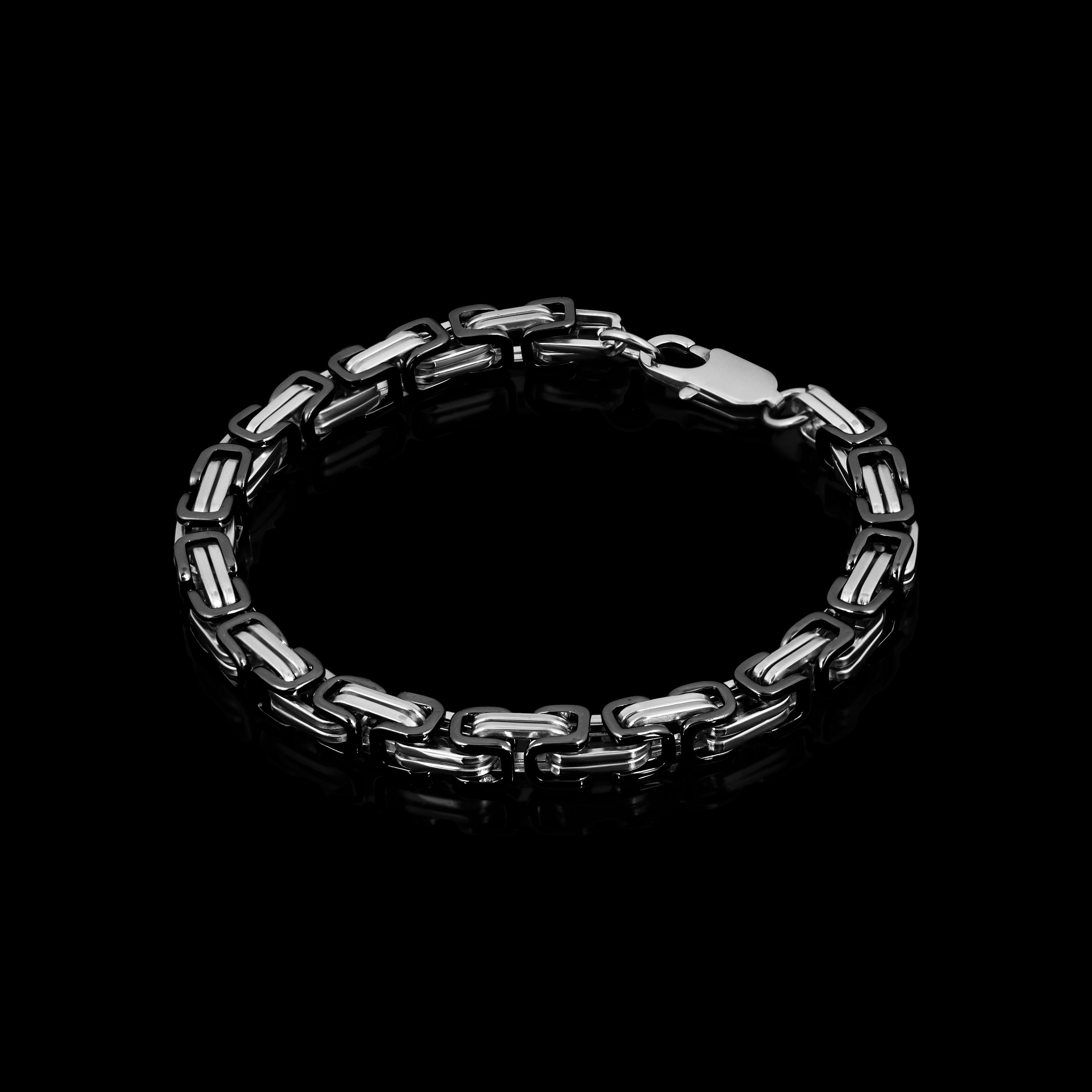 Stainless Steel And Black Byzantine Chain Bracelet