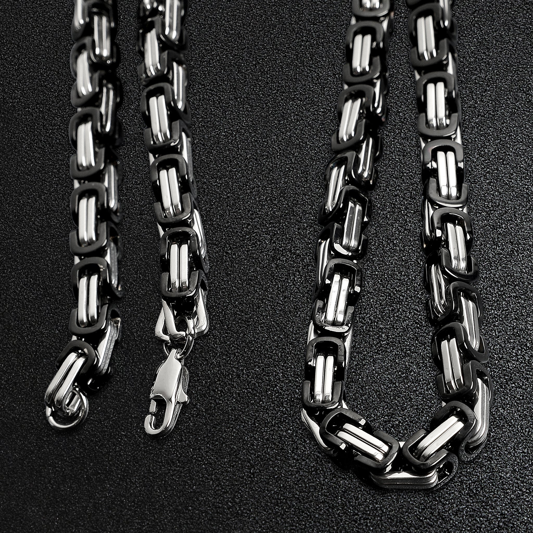Stainless Steel And Black Byzantine Chain Necklace