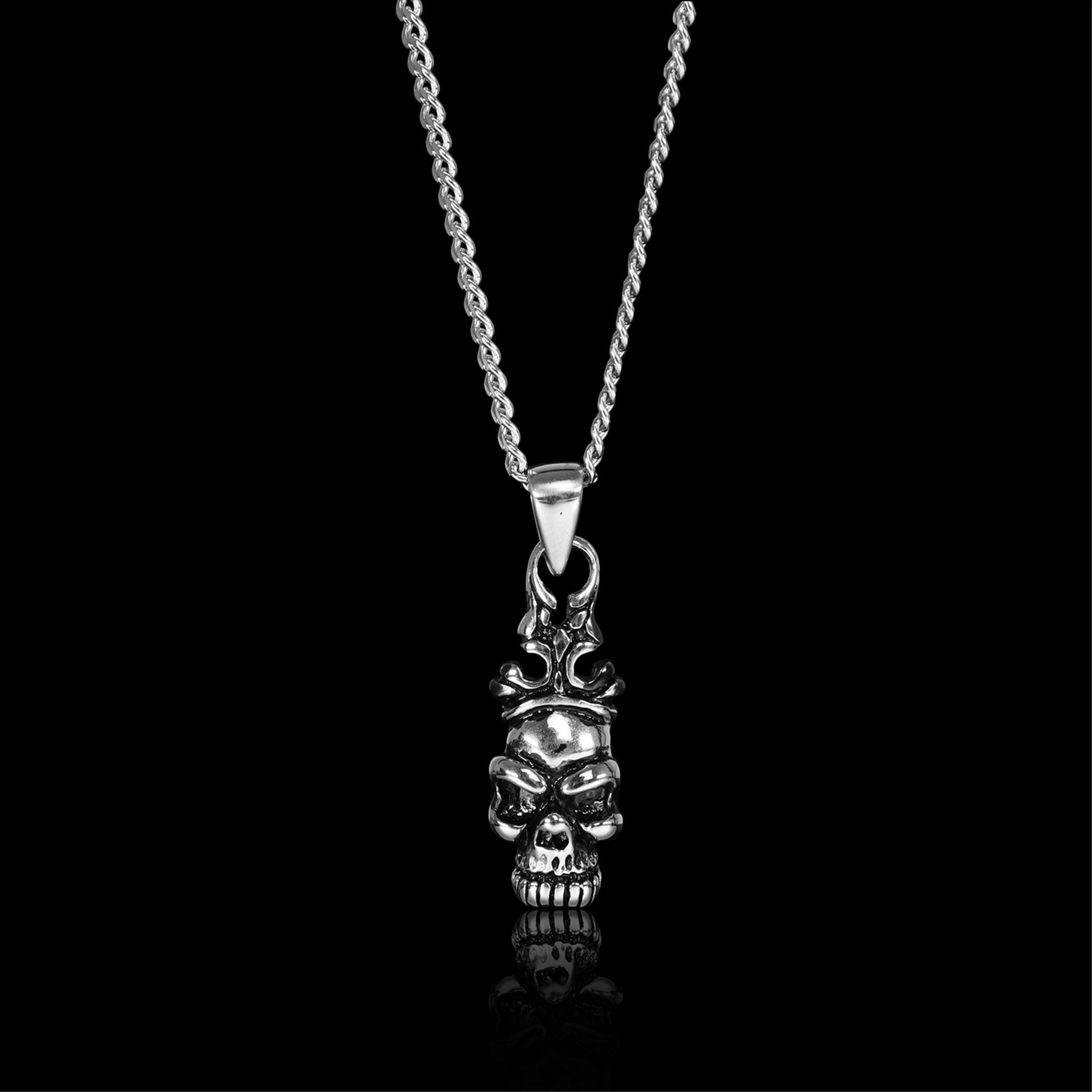 Stainless Steel Skull with Filigree Crown Curb Chain Necklace