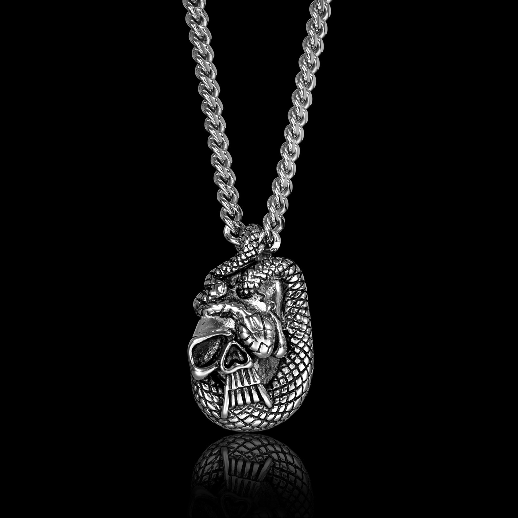 Stainless Steel Snake In Skull Curb Chain Necklace
