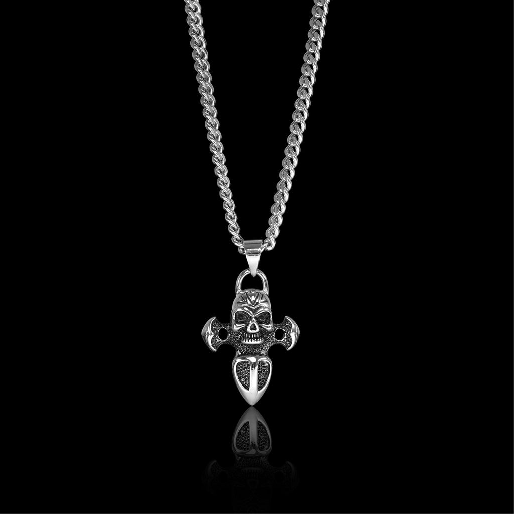 Stainless Steel Skull And Dagger Curb Chain Necklace