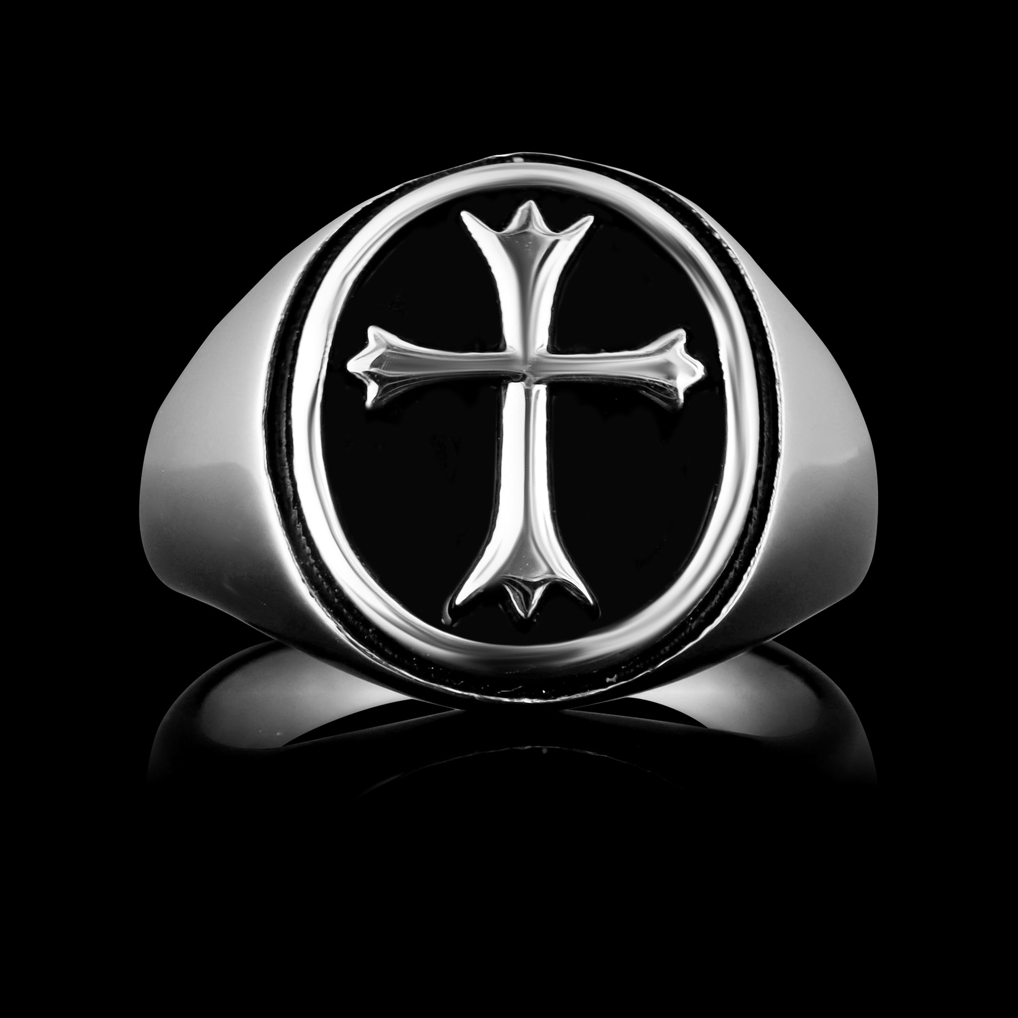 Stainless Steel Polished Cross Signet Ring