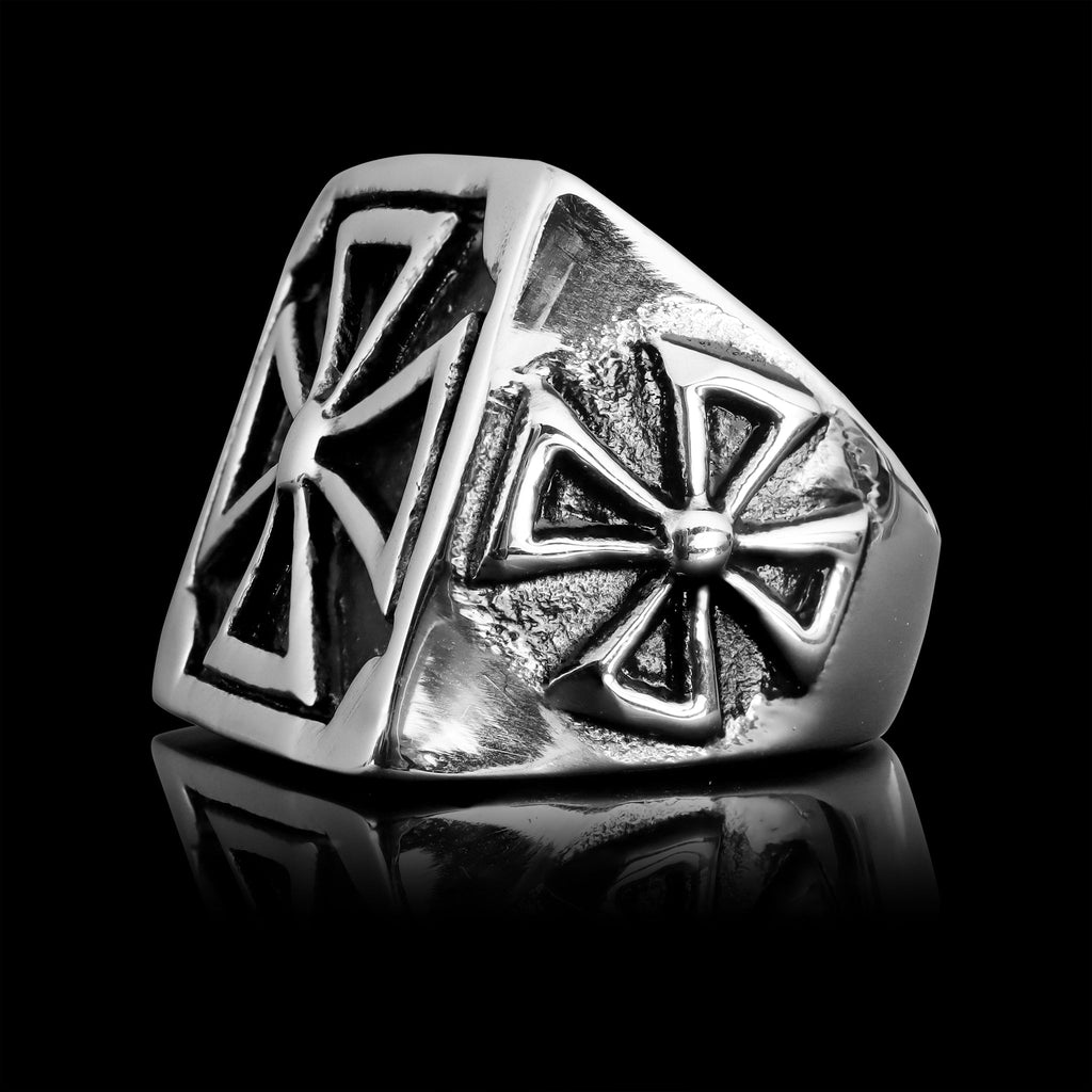 Stainless Steel Large Maltese Cross Signet Ring