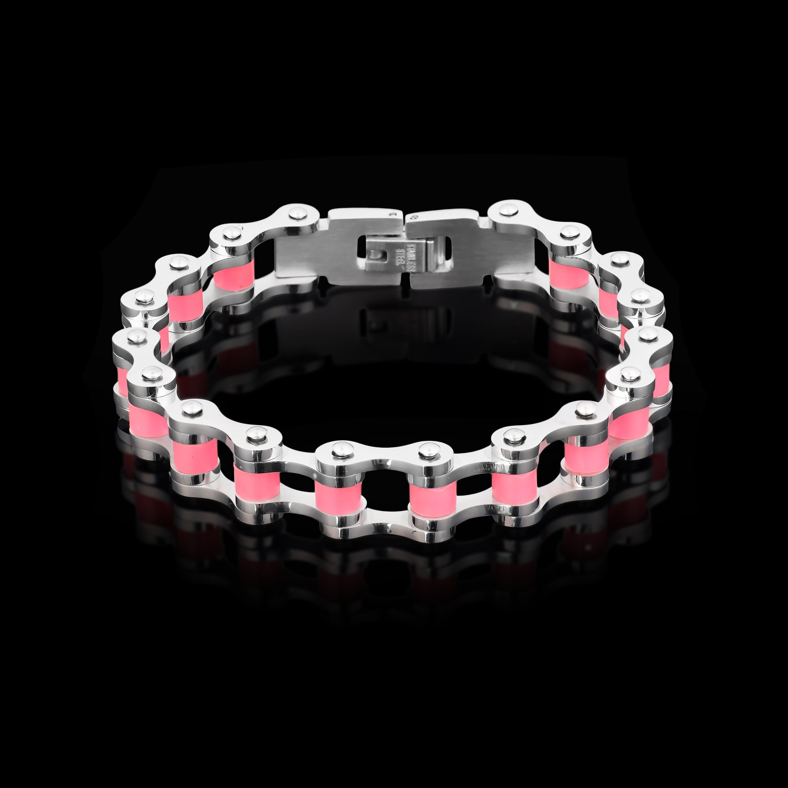 Stainless Steel And Pink Women's Bike Chain Bracelet