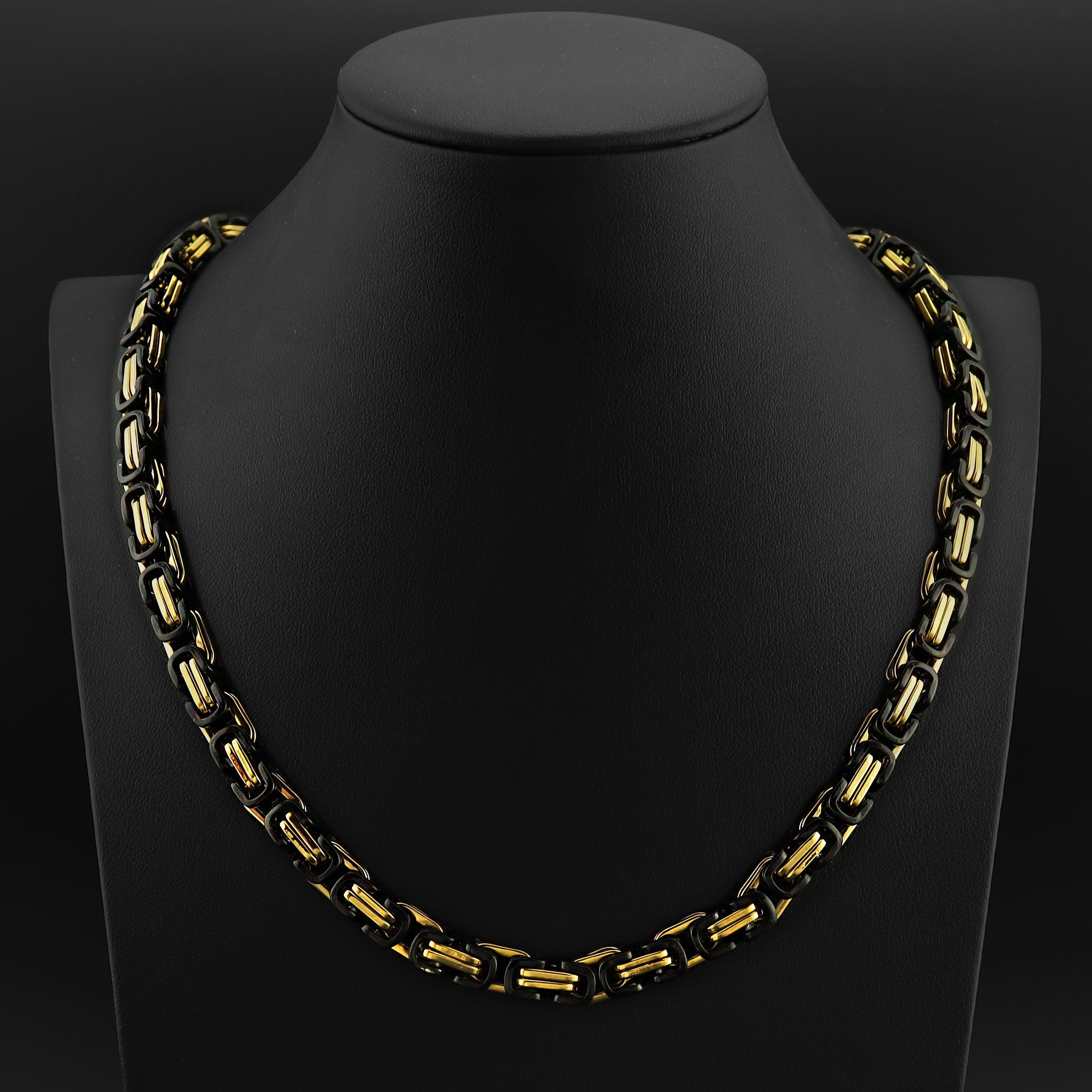 Black and Gold Stainless Steel Byzantine Chain Necklace