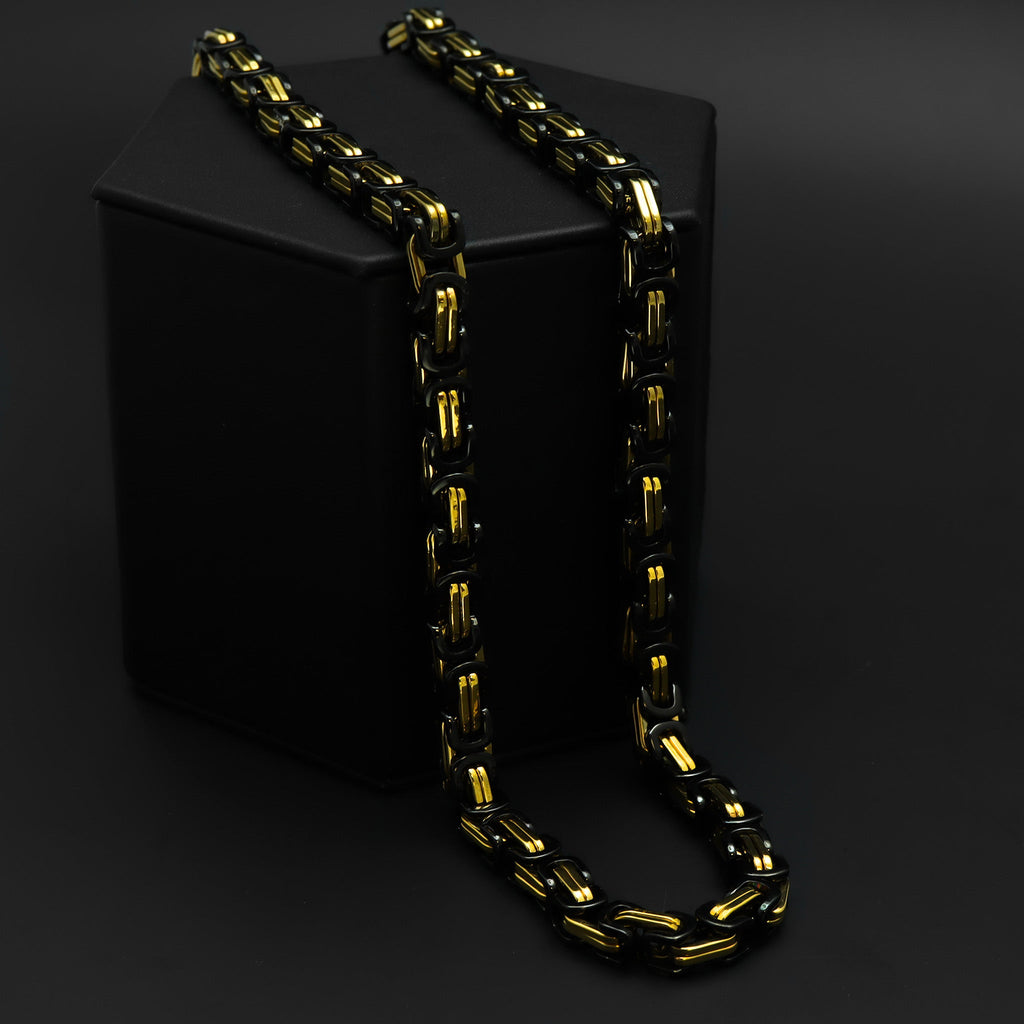 Black and Gold Stainless Steel Byzantine Chain Necklace