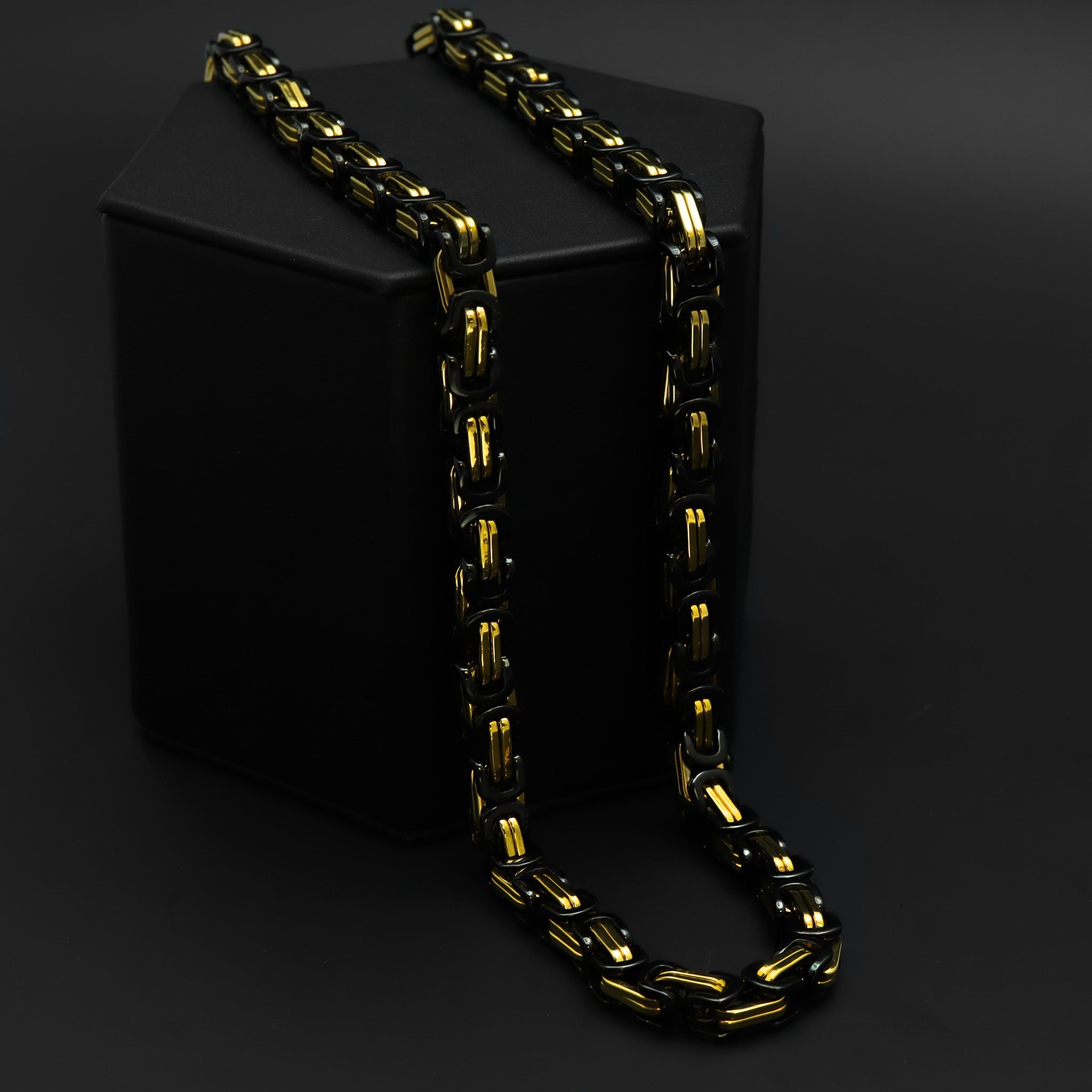 Black and Gold Stainless Steel Byzantine Chain Necklace