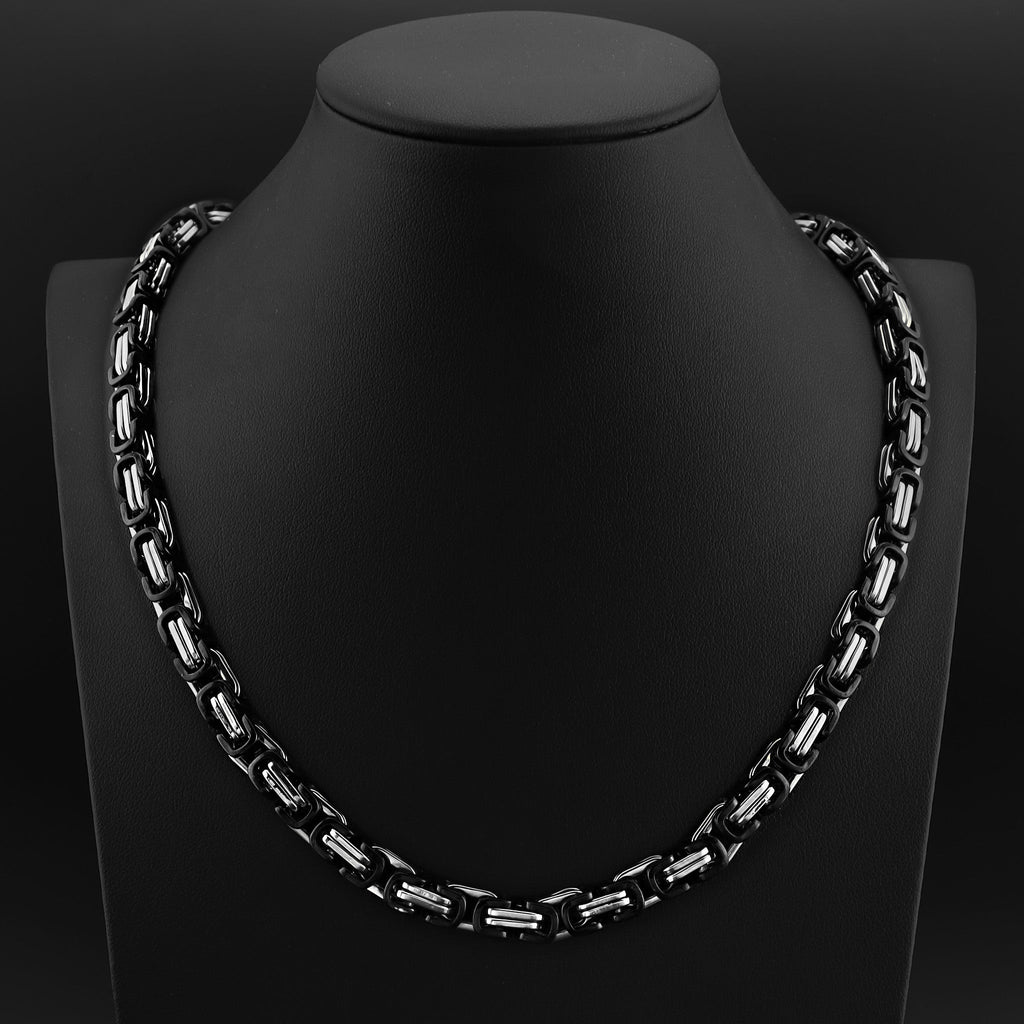 Stainless Steel And Black Byzantine Chain Necklace