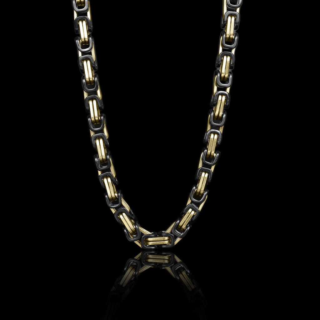 Black and Gold Stainless Steel Byzantine Chain Necklace