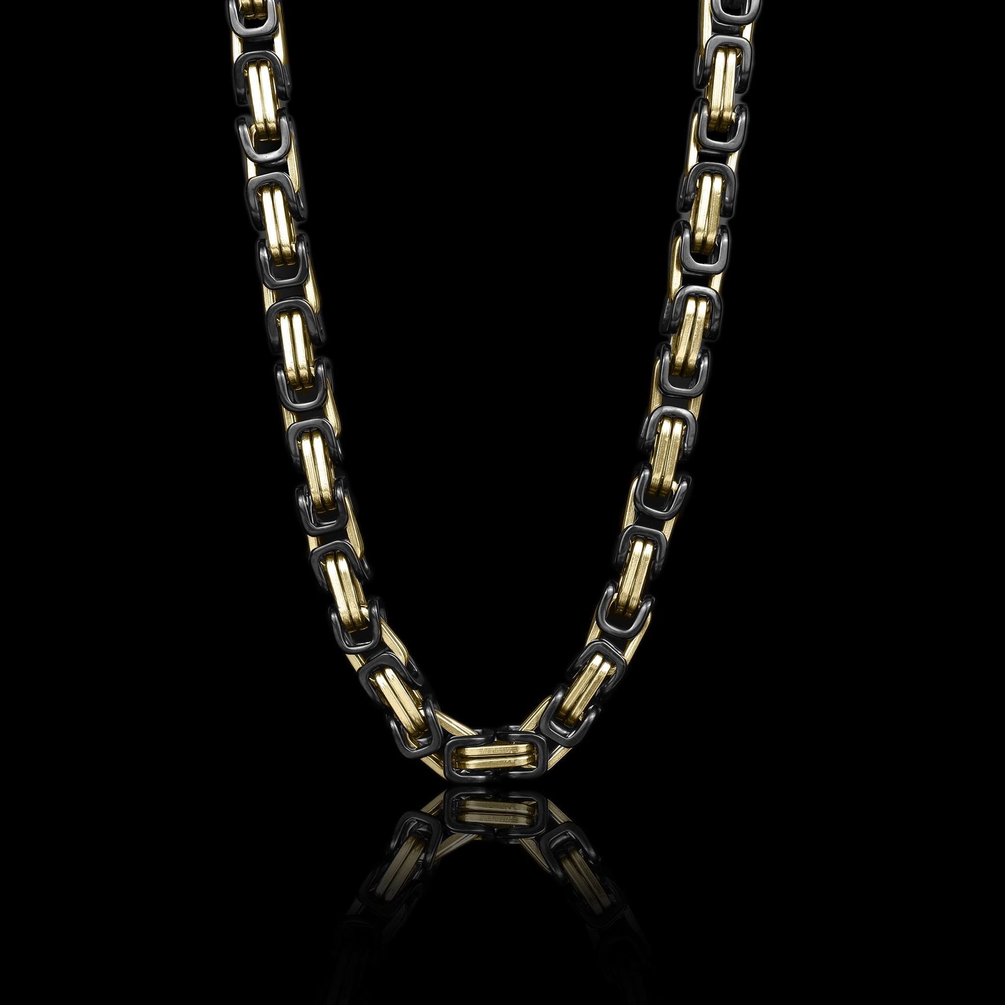 Black and Gold Stainless Steel Byzantine Chain Necklace