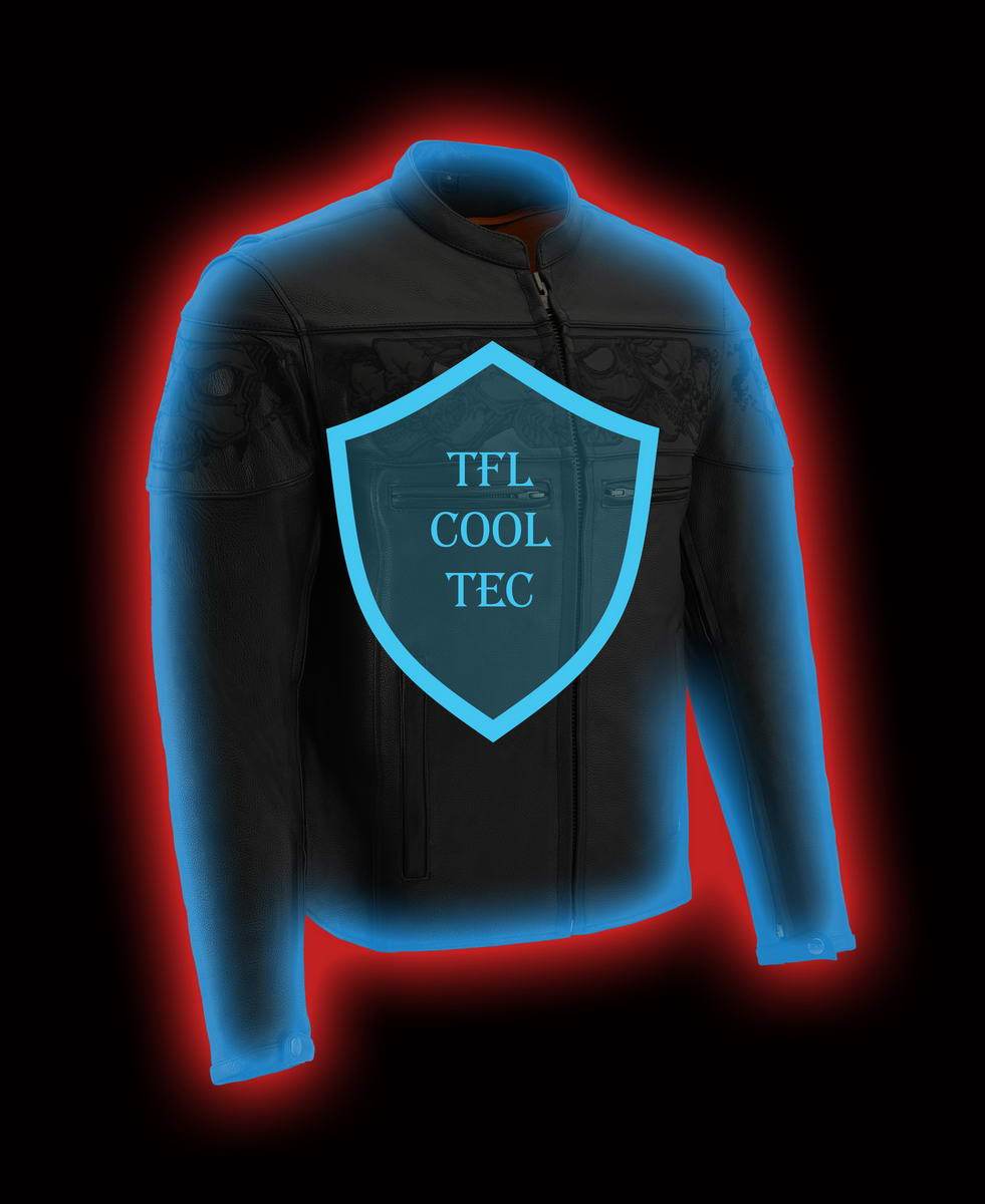 Milwaukee Leather MLM1501 Men's Reflective Skulls Premium Black Leather Motorcycle Jacket w/ Cool-Tec Treatement