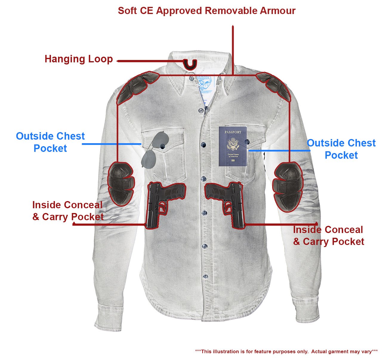 Milwaukee Leather MPM1620 Men's Black Flannel Biker Shirt w/ CE Approved Armor - Reinforced w/ Aramid Fibers