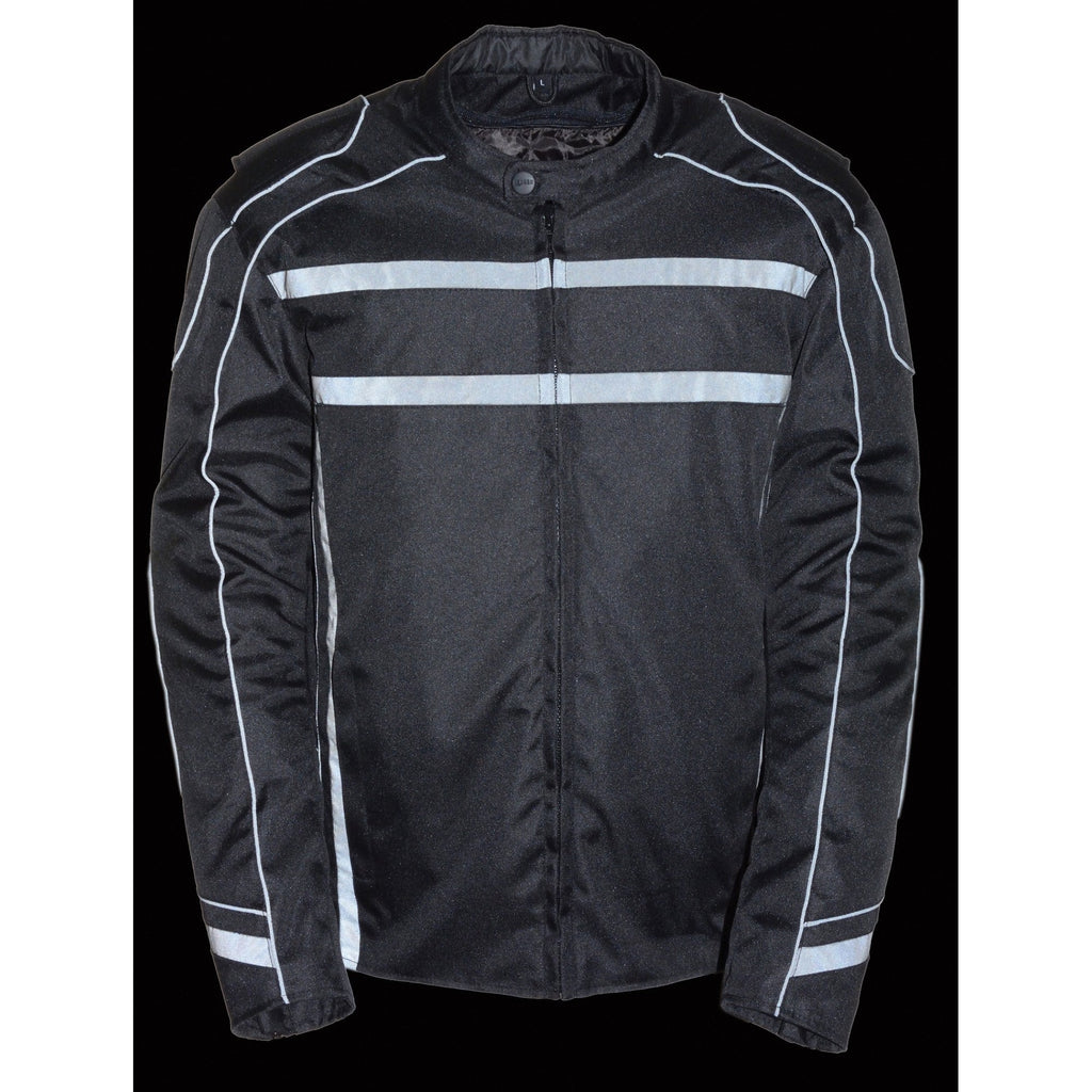 Milwaukee Leather MPM1740 Men's Black Vented Textile Jacket with Reflective Stripes