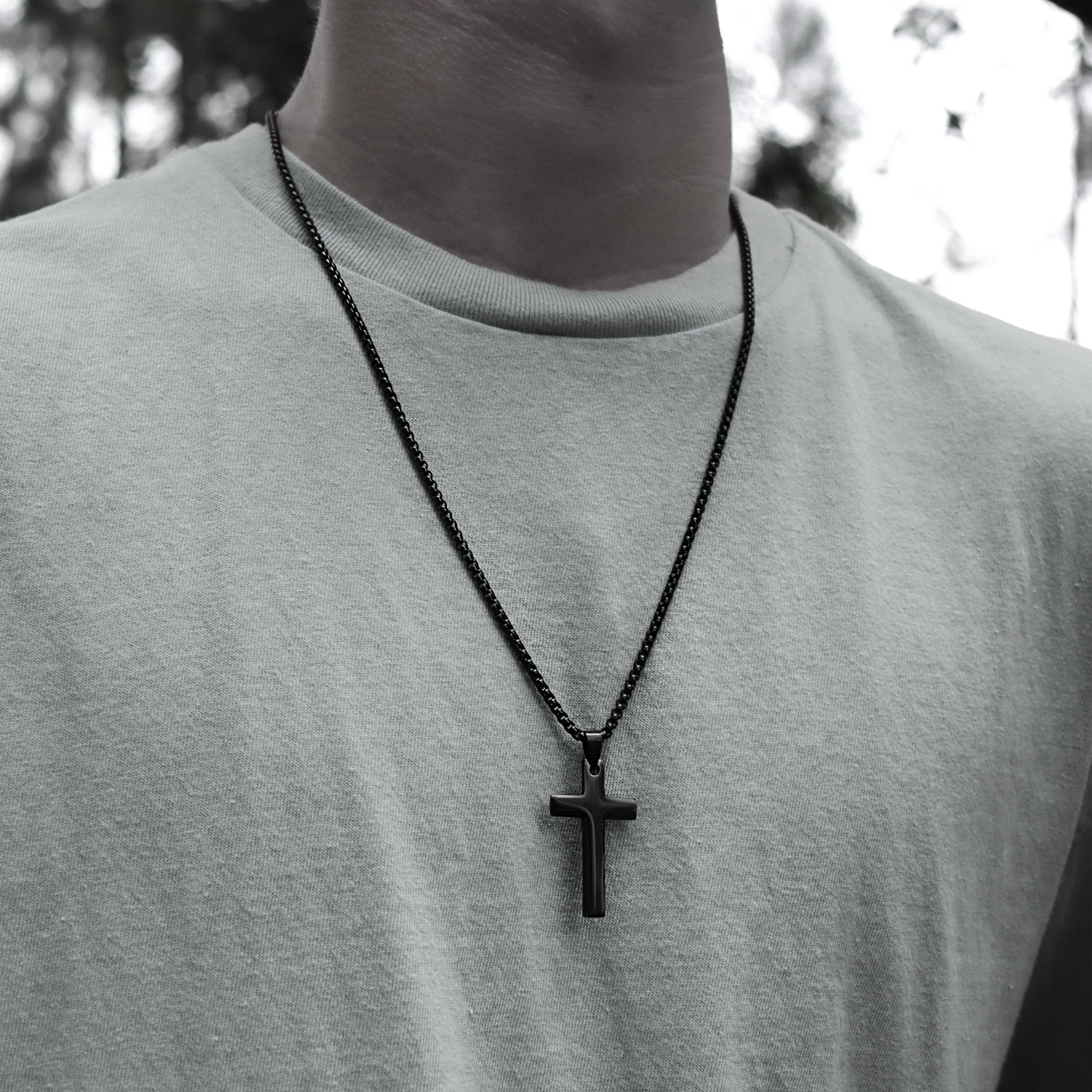 Stainless Steel Rounded Box Chain Cross Necklace