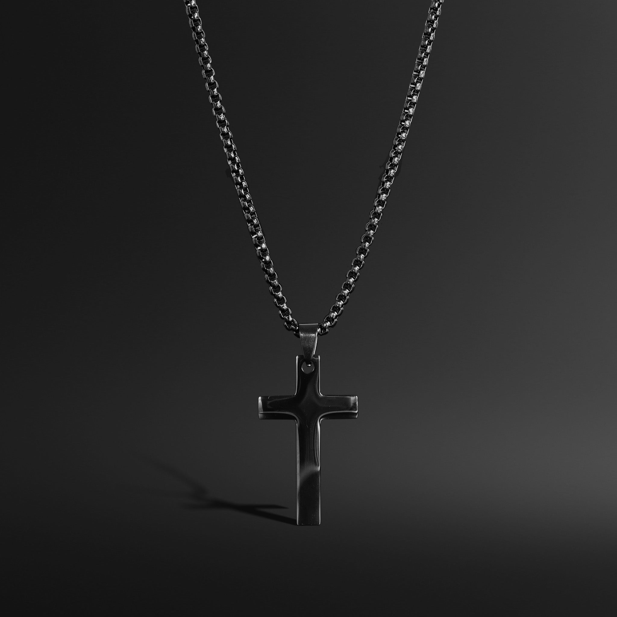 Stainless Steel Rounded Box Chain Cross Necklace