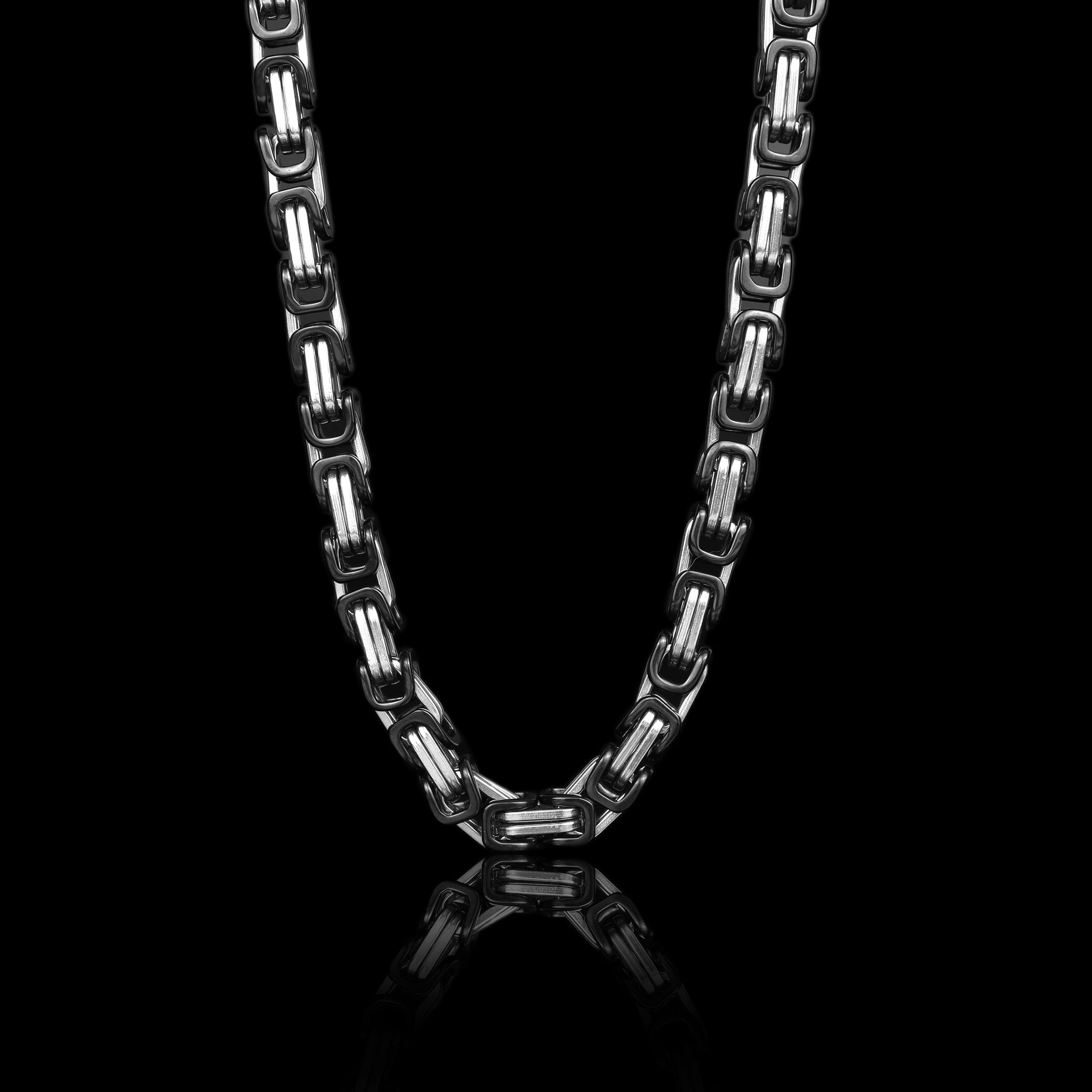Stainless Steel And Black Byzantine Chain Necklace