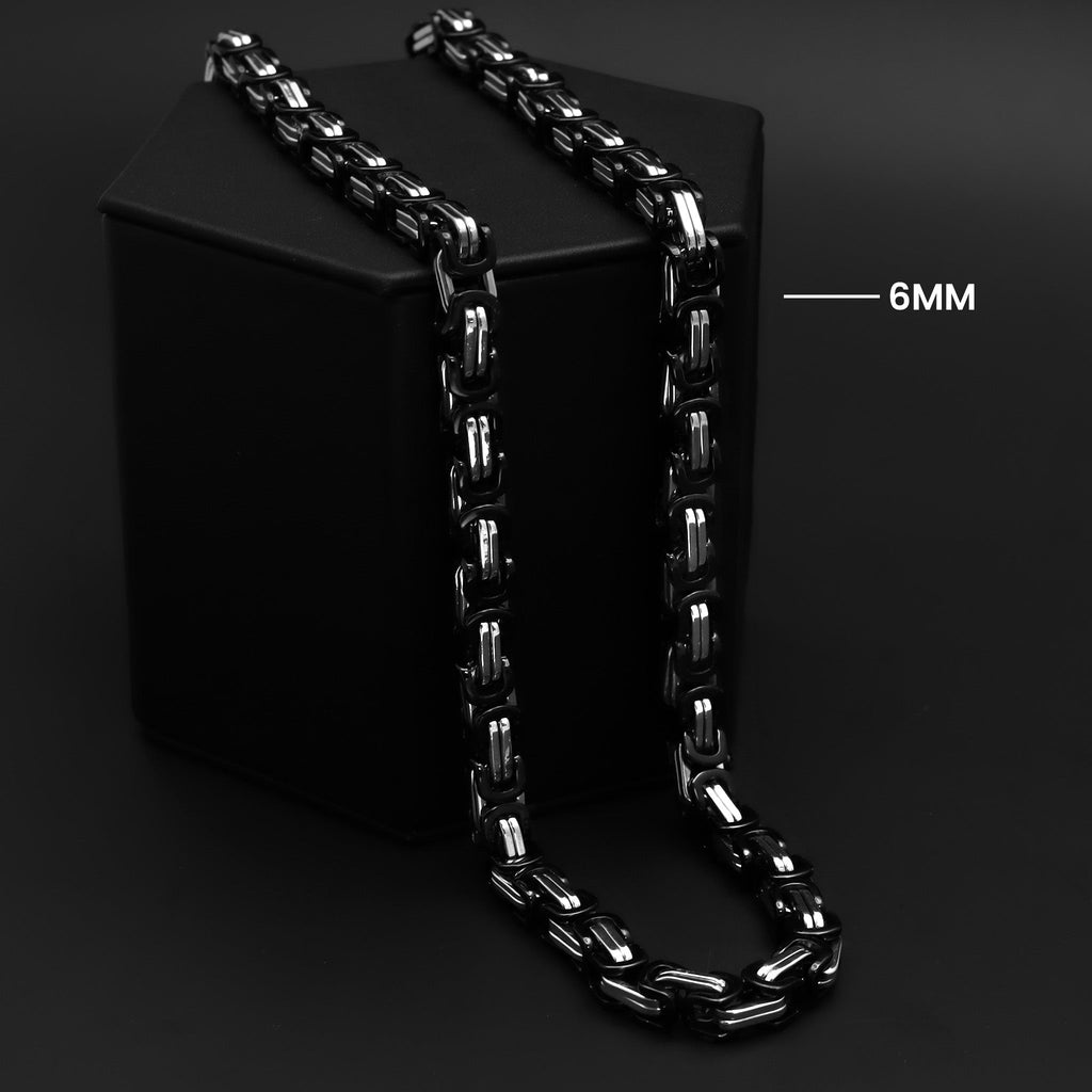 Stainless Steel And Black Byzantine Chain Necklace