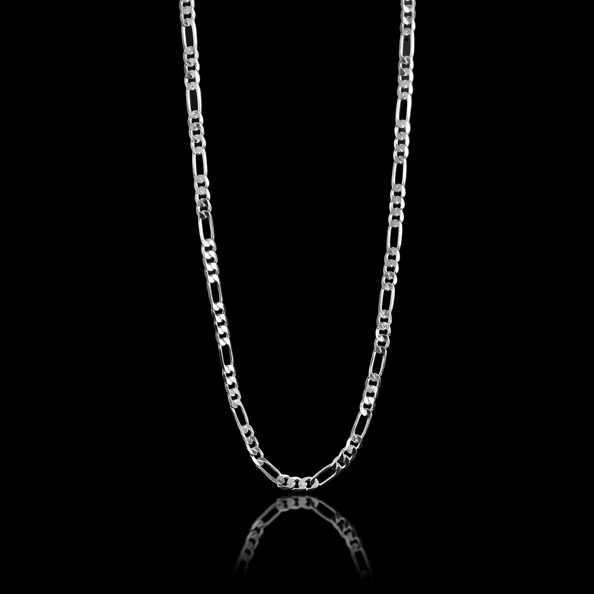 Sterling Silver Platinum Plated Diamond Cut Figaro Chain
